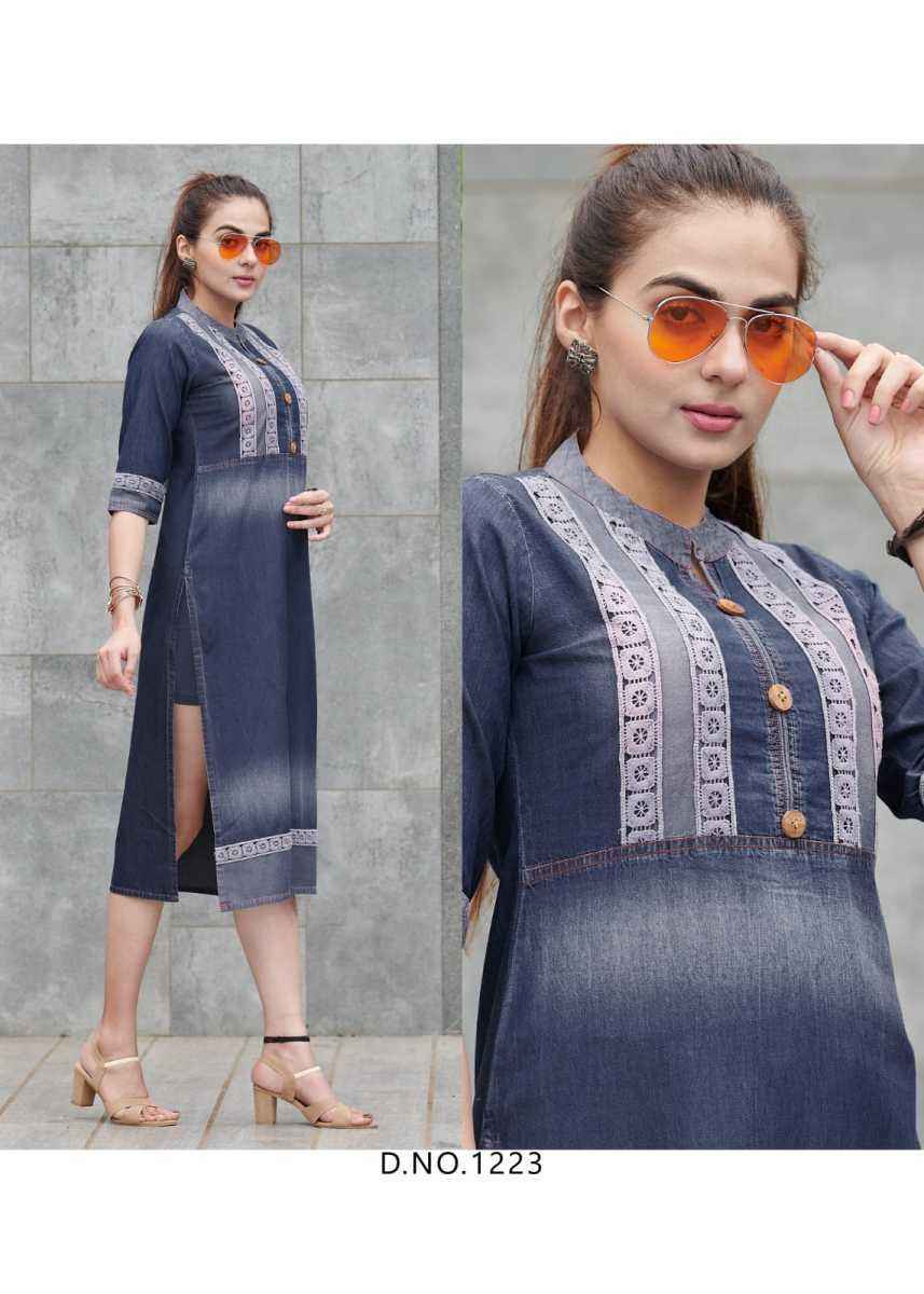 Kumb Rapid Denim Cotton Kurti 6 pcs Catalogue