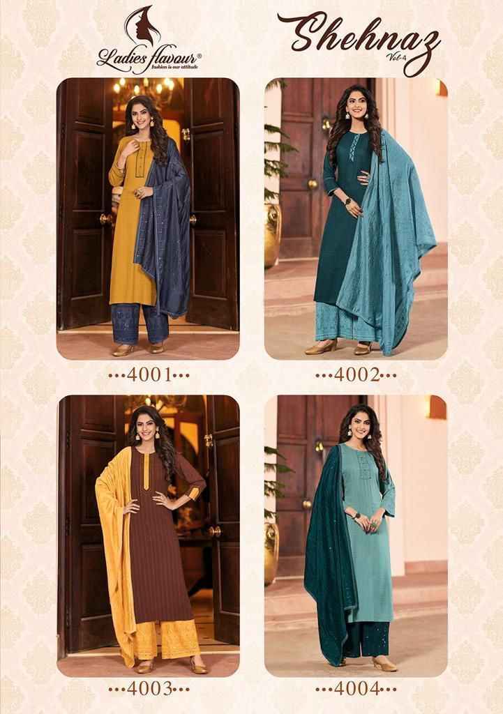 Ladies Flavour Shehnaz Vol 4 Rayon Kurti Combo 4 pcs Catalogue