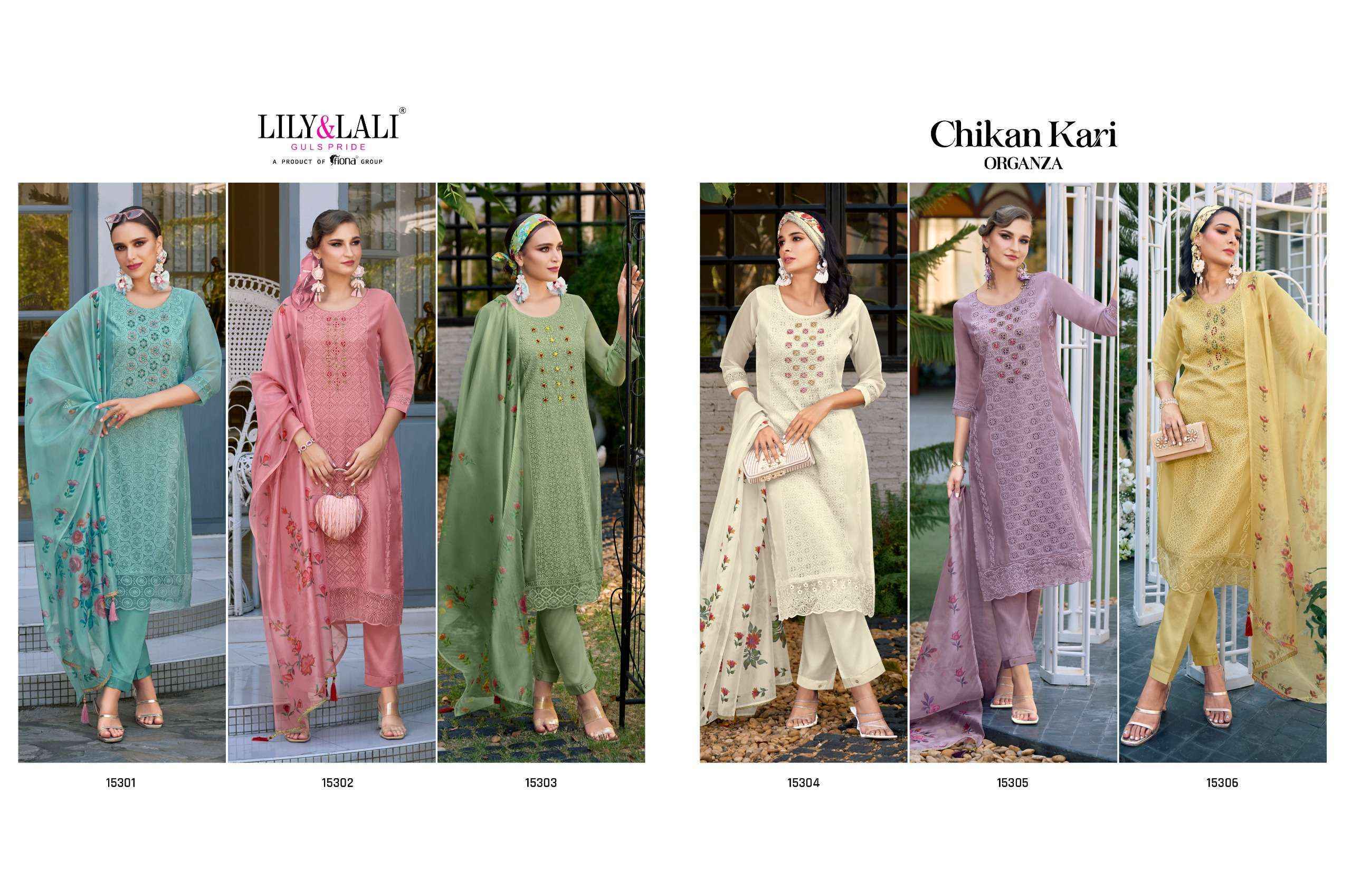 Lily & Lali Chikankari Organza Readymade Schiffli Dress 6 pcs Catalogue