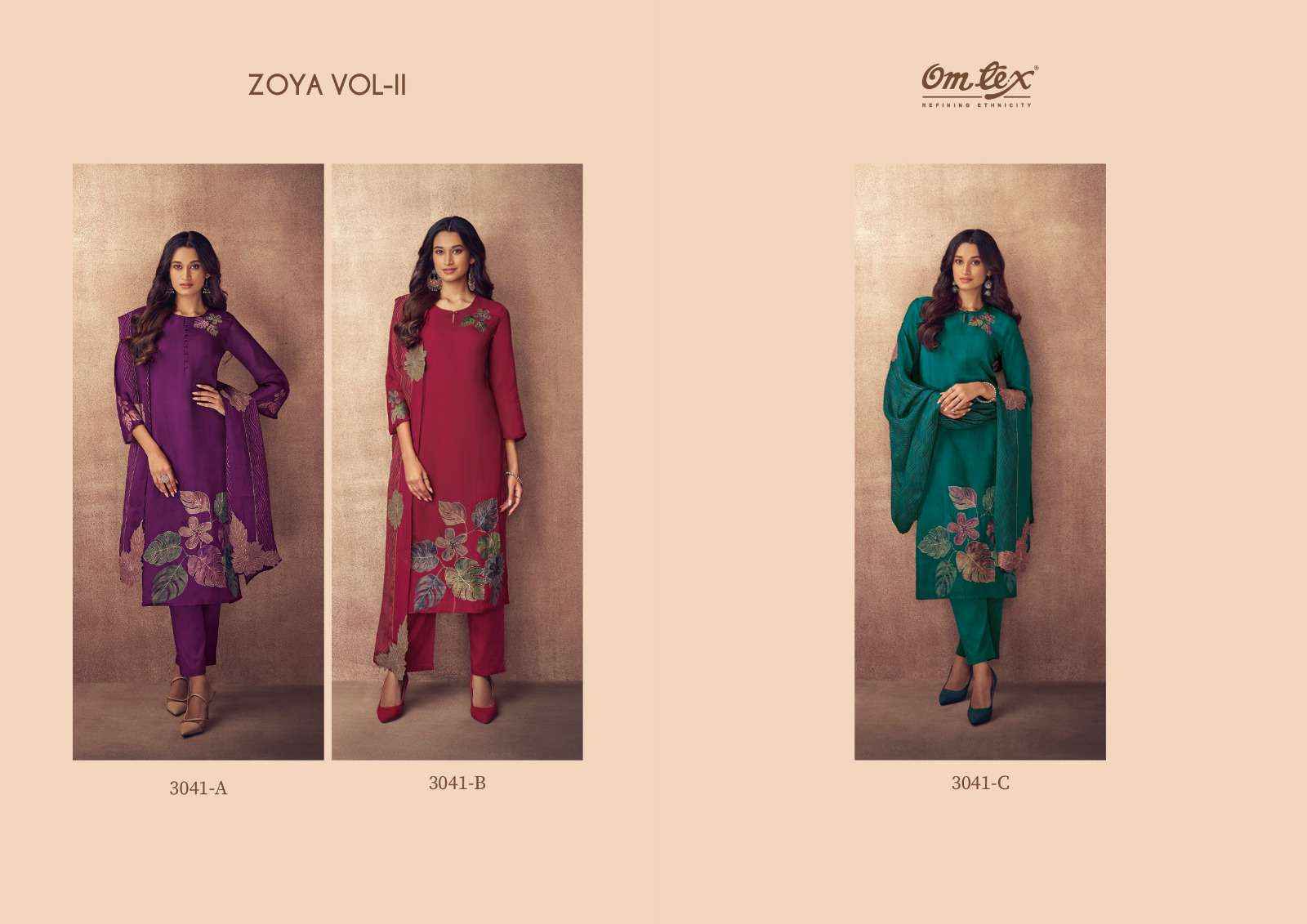 Omtex Zoya Vol 2 Organza Dress Material 3 pcs Catalogue
