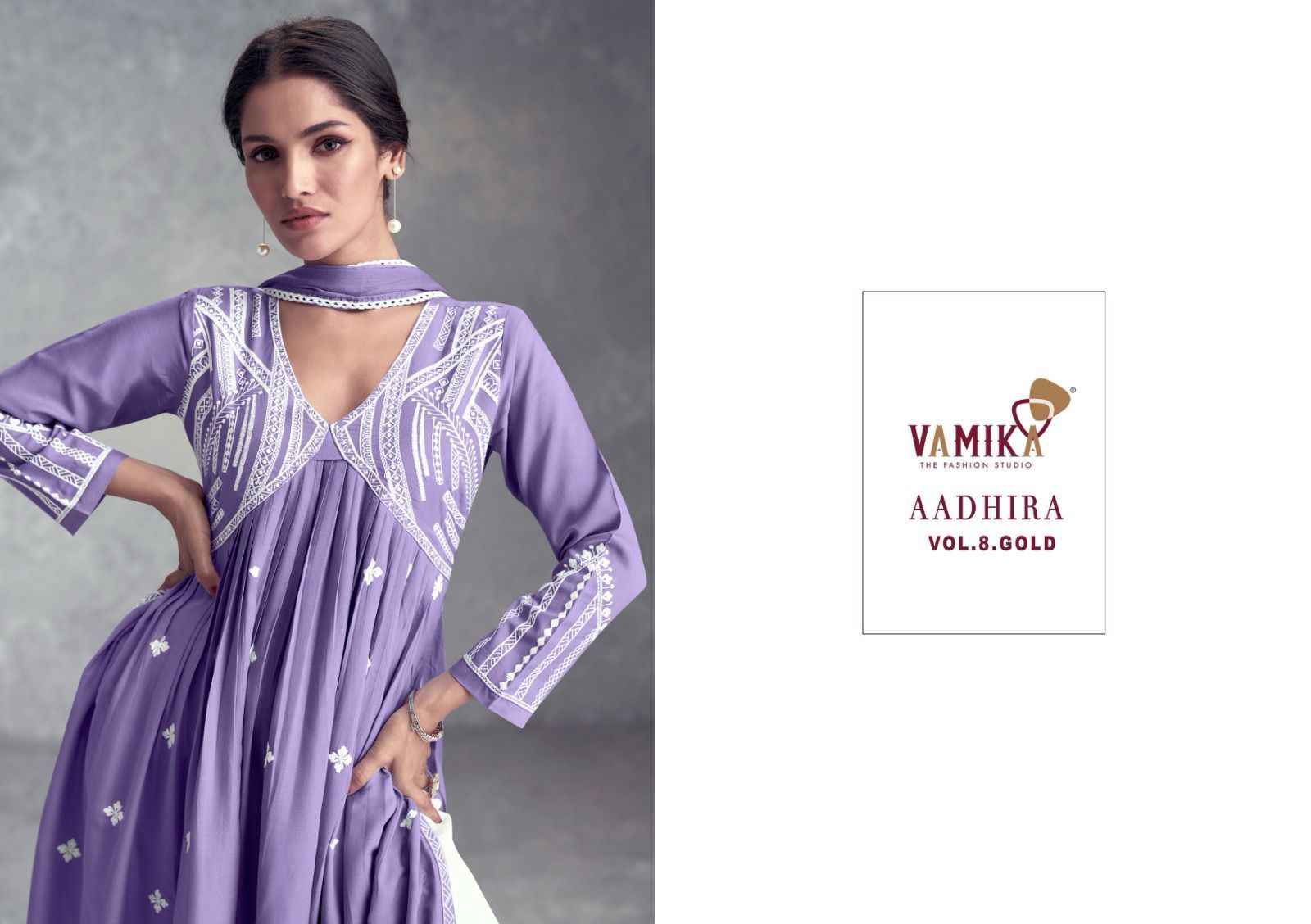 Vamika Aadhira Vol 8 Gold Readymade Rayon Dress 5 pcs Catalogue