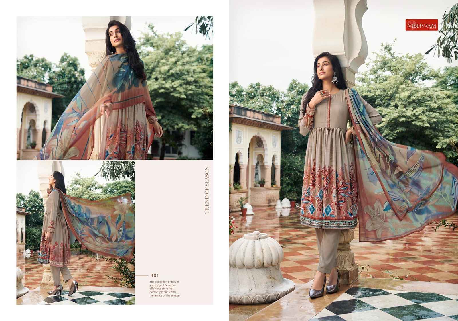 Vishwam Fabrics Espresso Crape Dress Material 16 pcs Catalogue