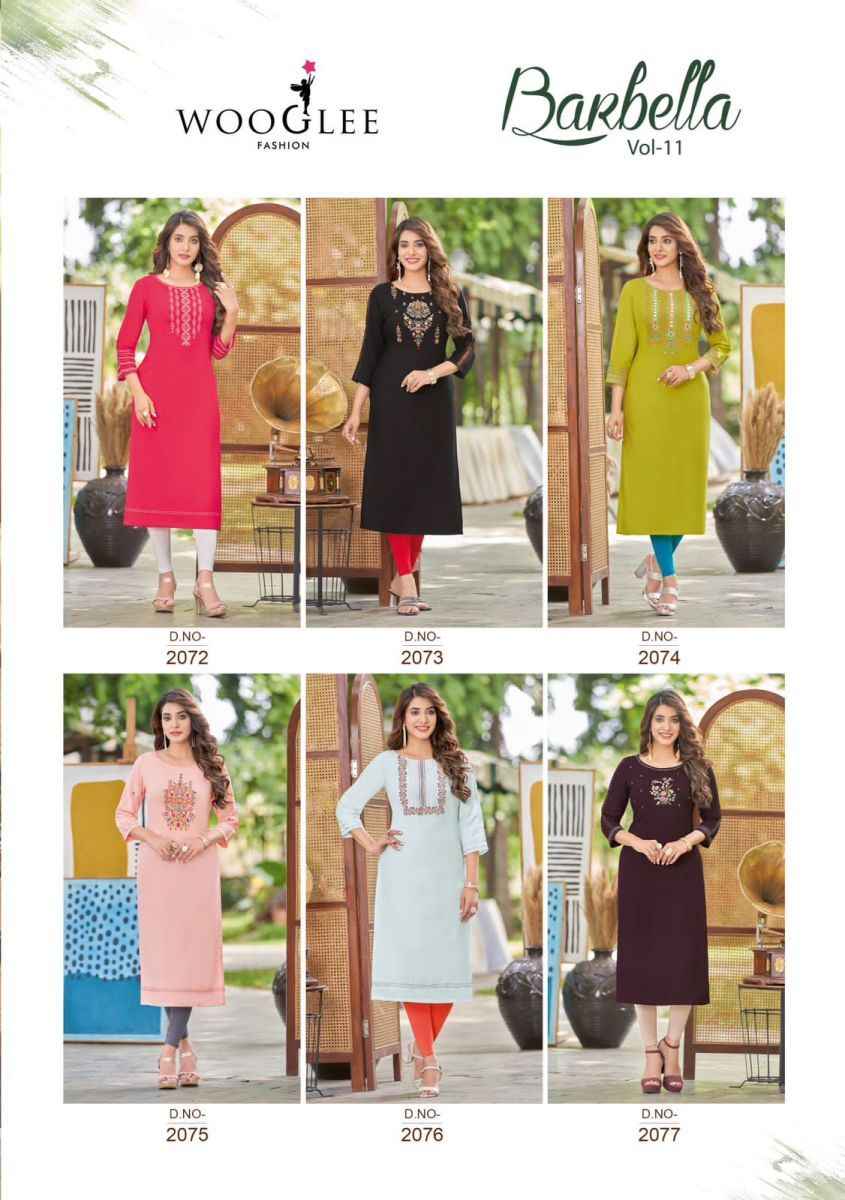 Wooglee Barbella Vol 11 Rayon Kurti 6 pcs Catalogue