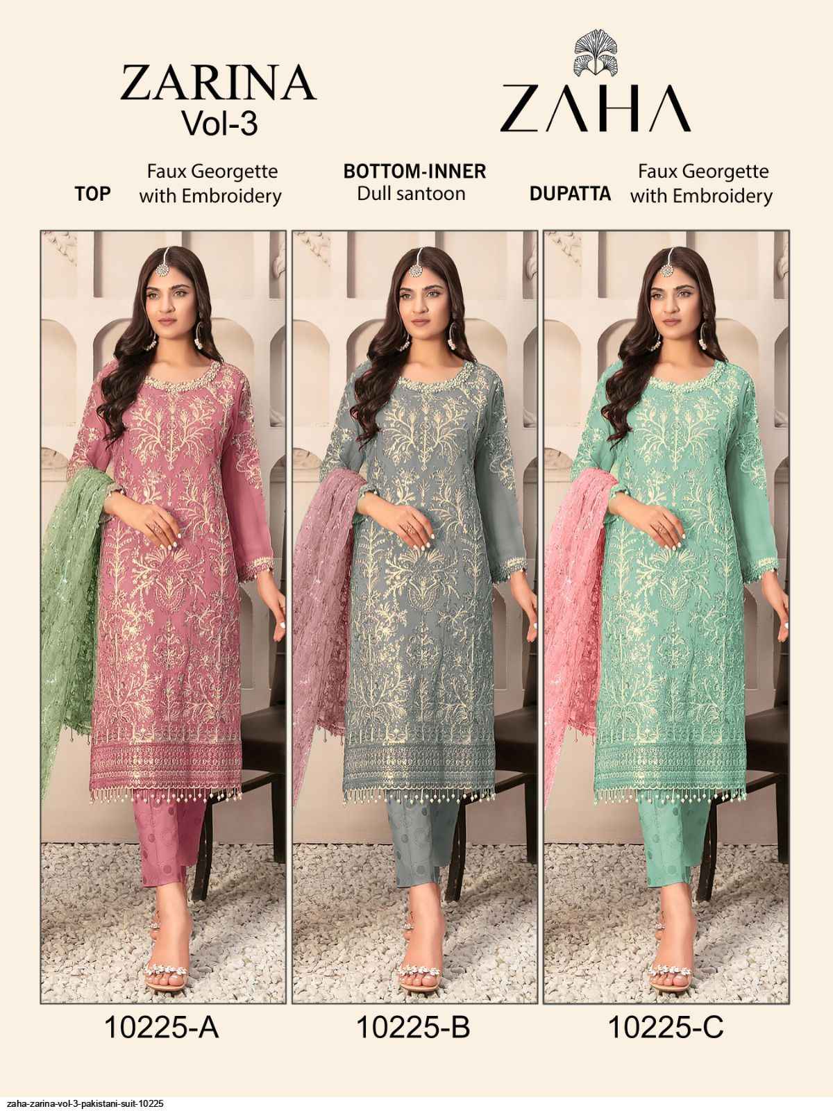 Zaha Zarina Vol 3 Georgette Dress Material 3 pcs Catalogue