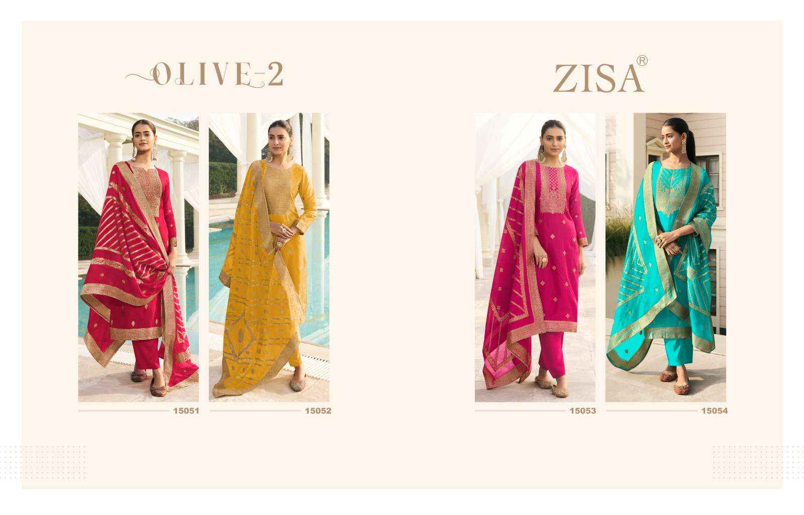Zisa Olive Vol 2 Tabby Silk Dress Material 4 pcs Catalogue