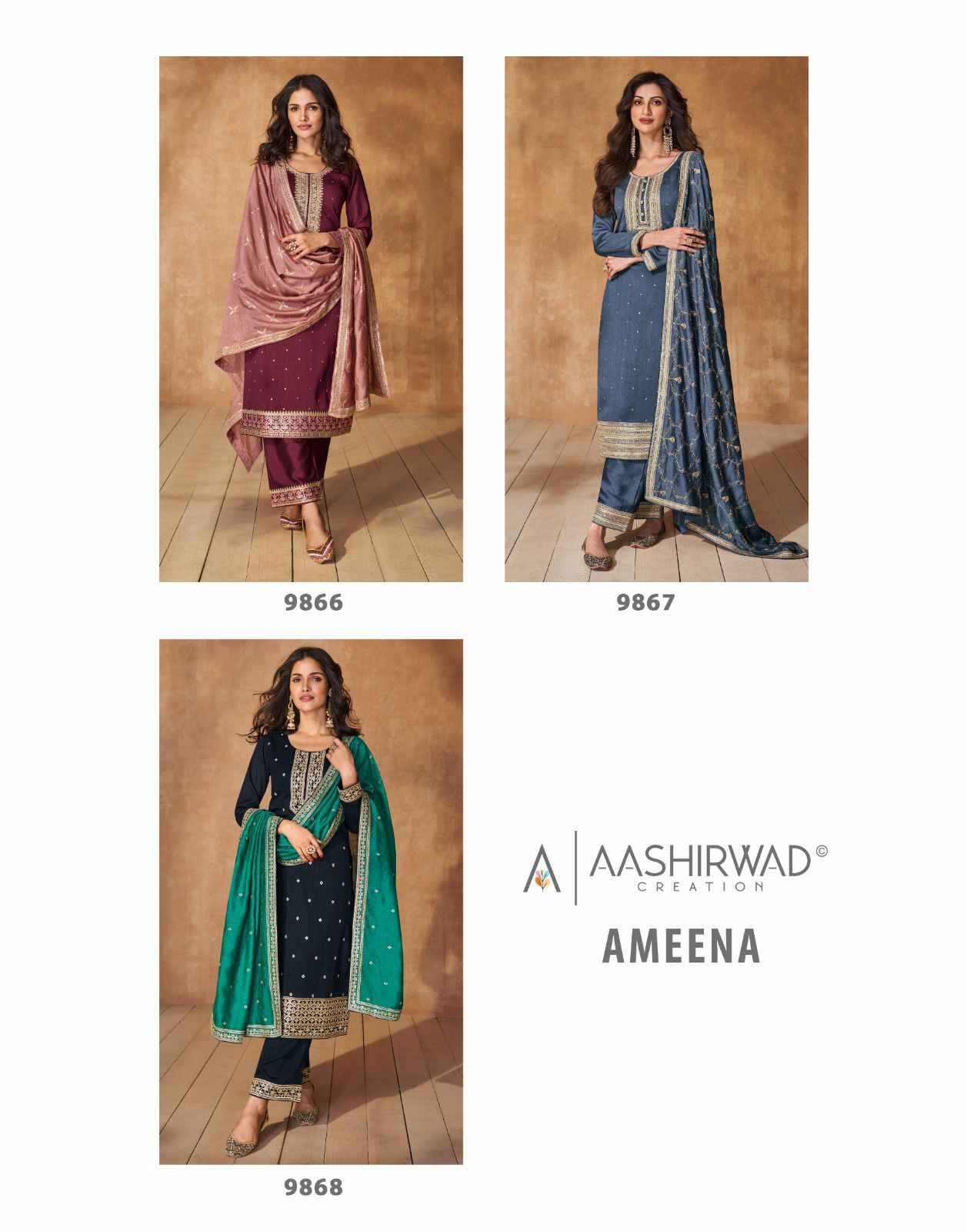 Aashirwad Creation Ameena Readymade Suit (3 Pc Catalouge)