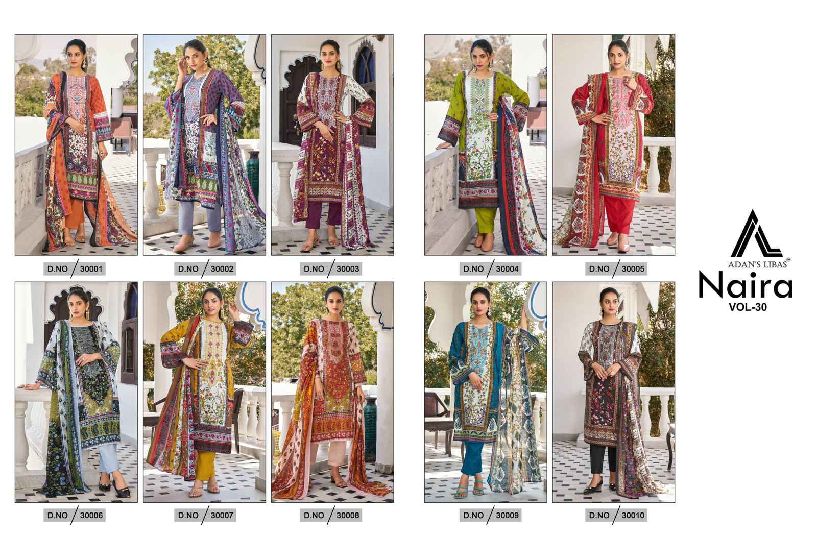Adan Libas Naira Vol-30 Pure Cotton Dress Material (10 Pc Catalog)