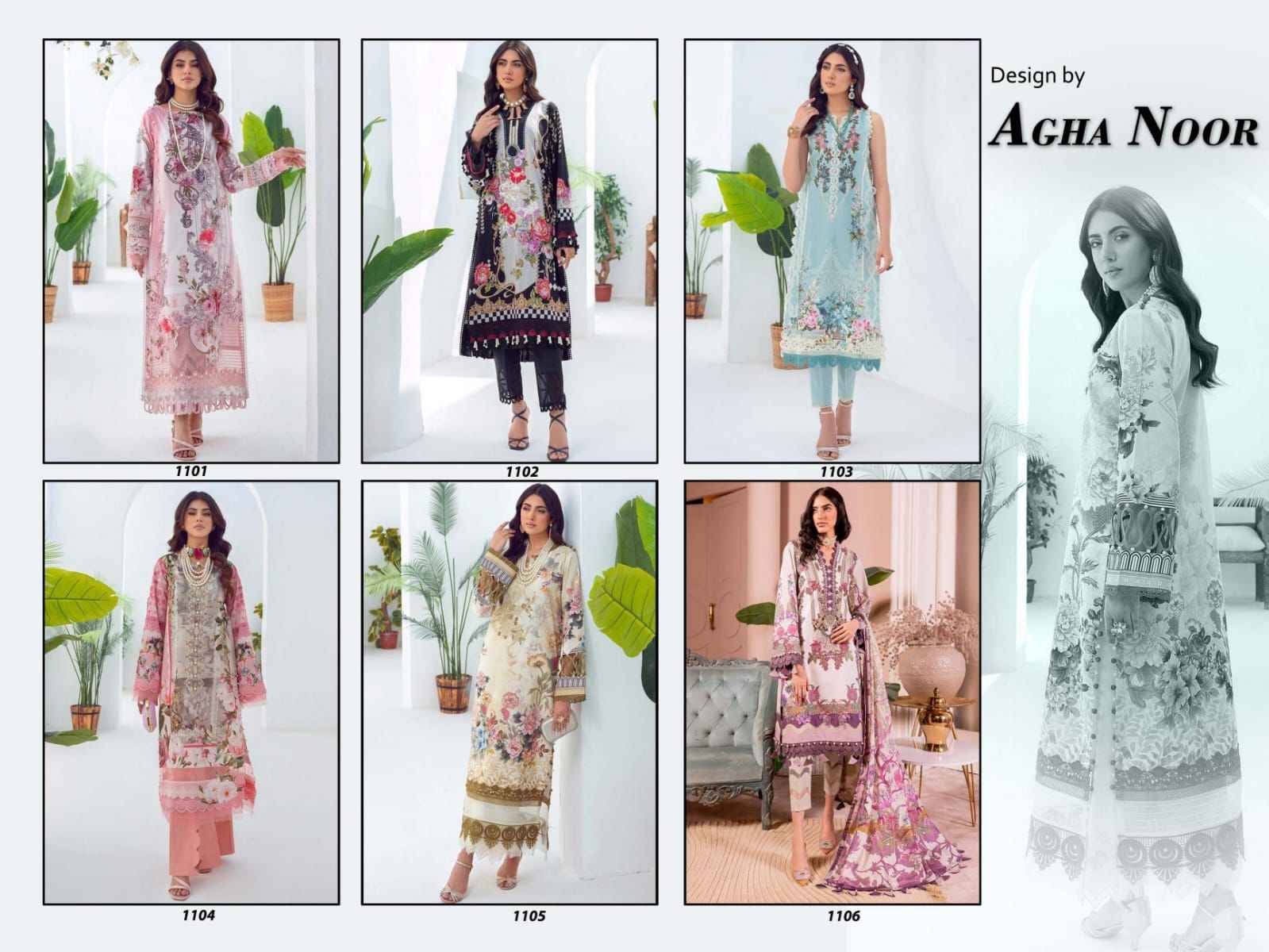 Agha Noor Luxury Lawn Collection Vol-11 Lawn Cotton Dress Material (6 pcs Cataloge)