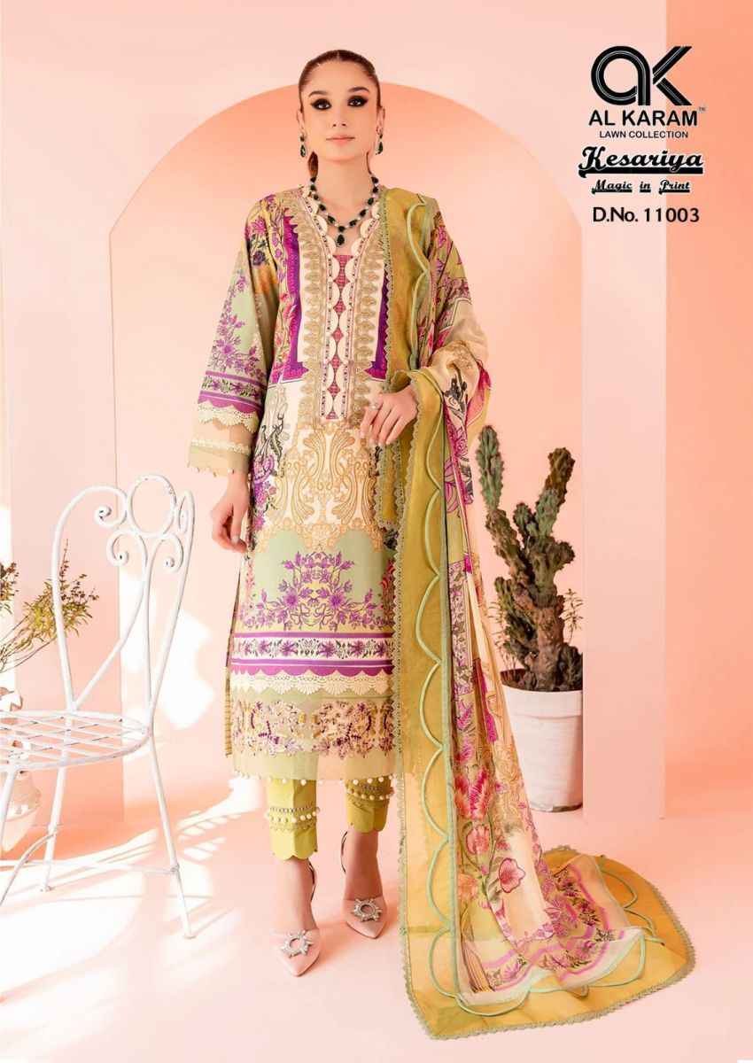 Al Karam Kesariya Magic In Print Vol 11 Cotton Dress Material 6 pcs Catalogue