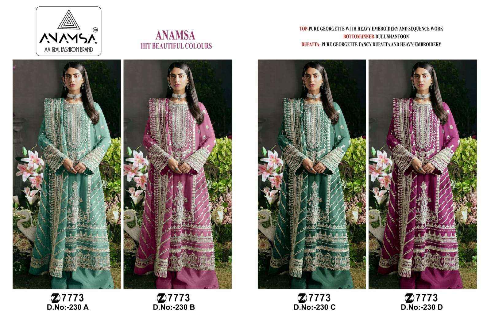 Anamsa D No 230 Georgette Dress Material 4 pcs Catalogue