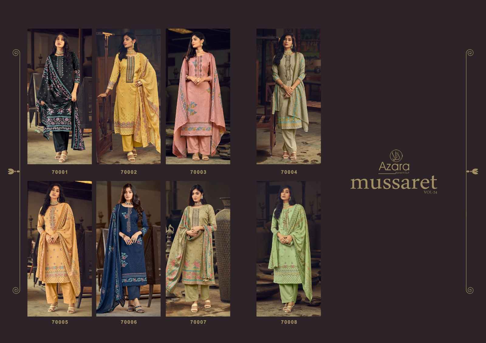 Azara Karachi Fashion Mussaret Vol-24 Zam Cotton Dress Material (8 Pc Catalog)