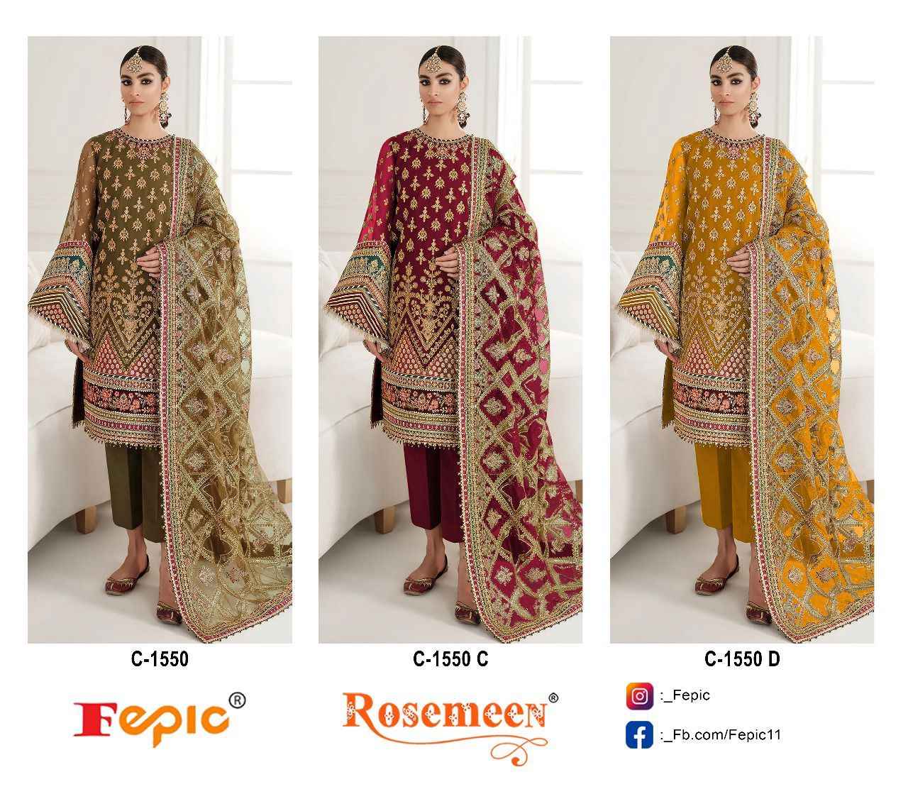 Fepic Rosemeen C-1550 Organza Dress Material (3 Pc Catalog)