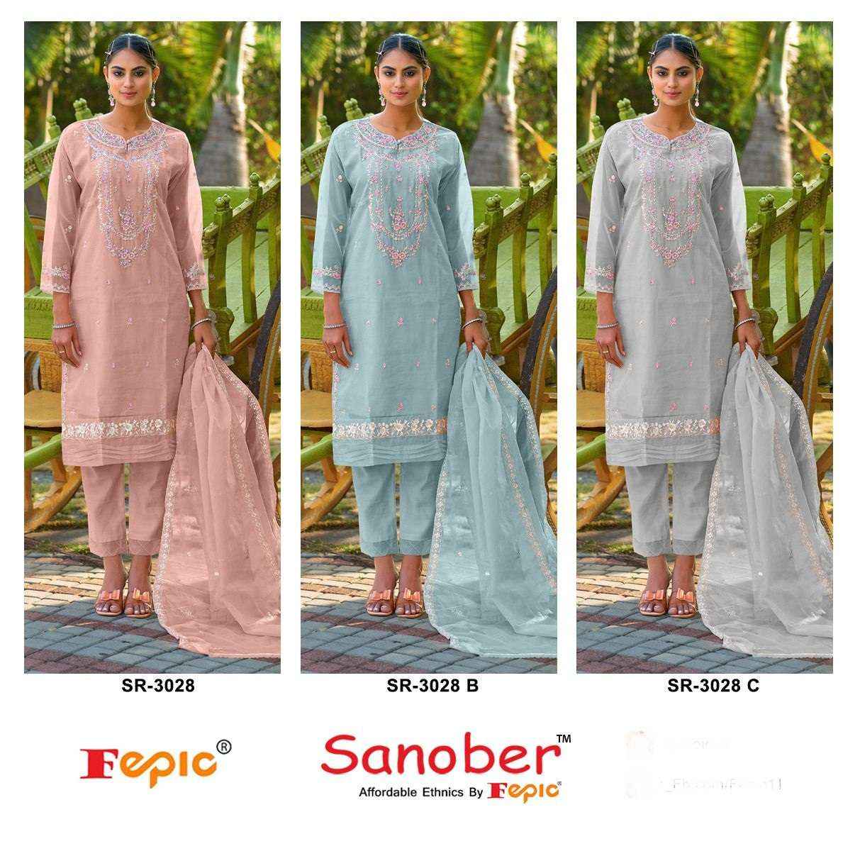 Fepic Sanober Sr 3028 Readymade Organza Dress 3 pcs Catalogue