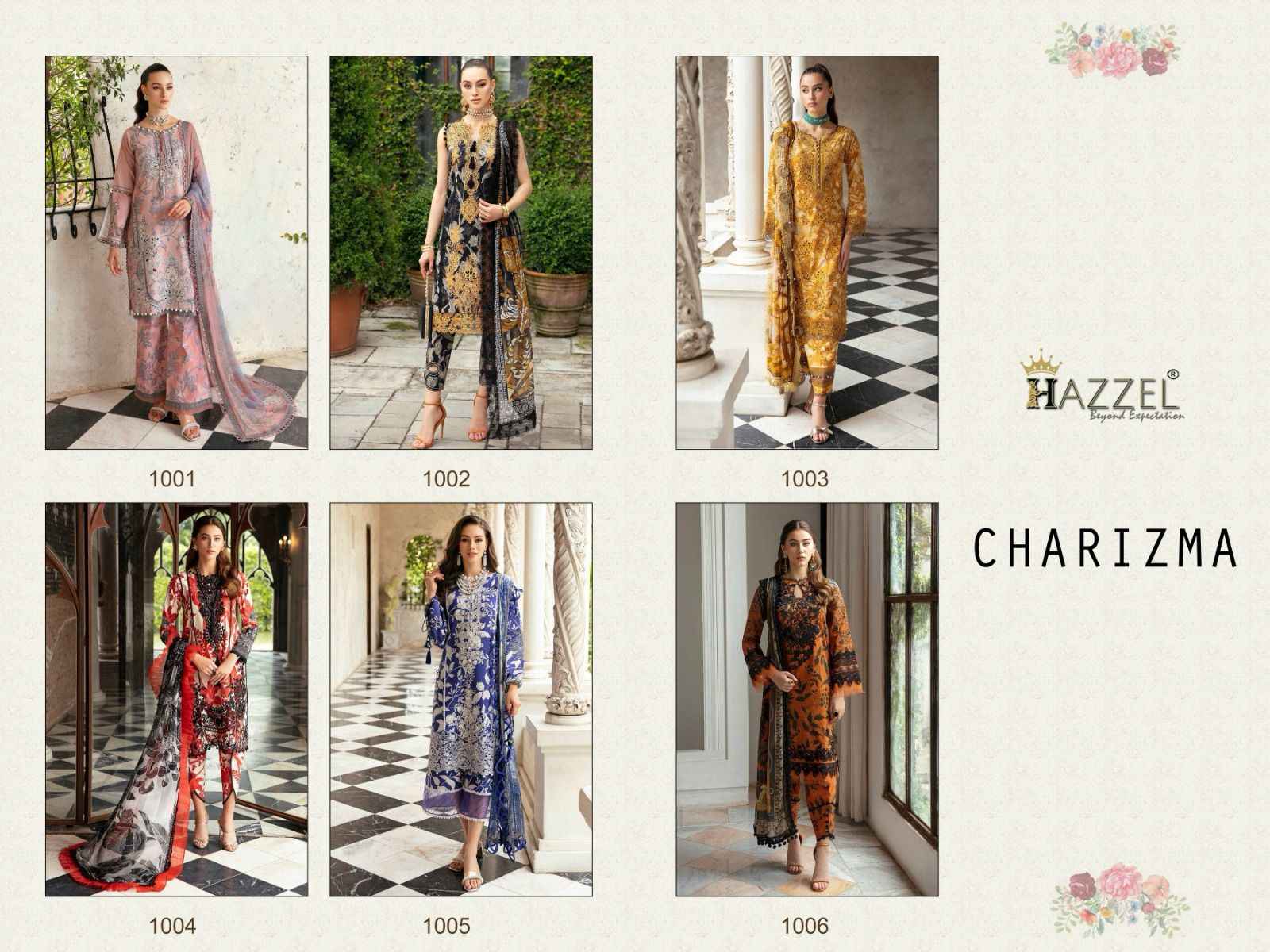 Hazzel Charizma Luxury Lawn Cotton Dress Material (6 Pc Catalog)