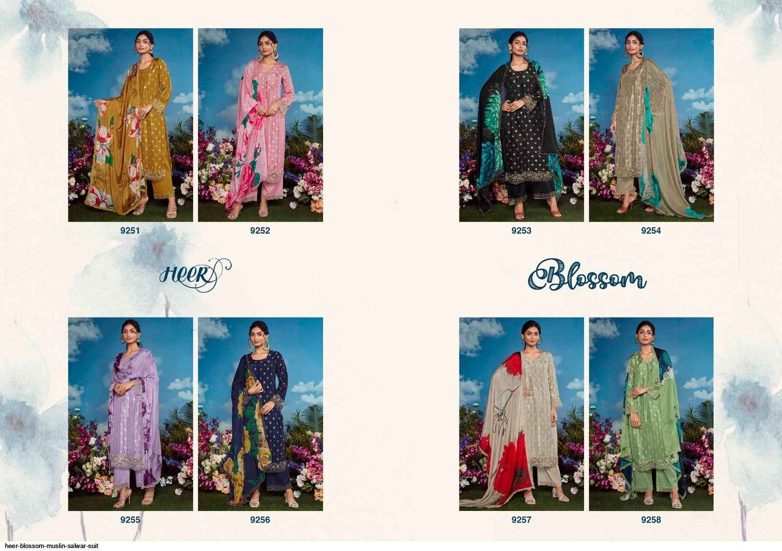 Heer Blossom Muslin Dress Material 8 pcs Catalogue