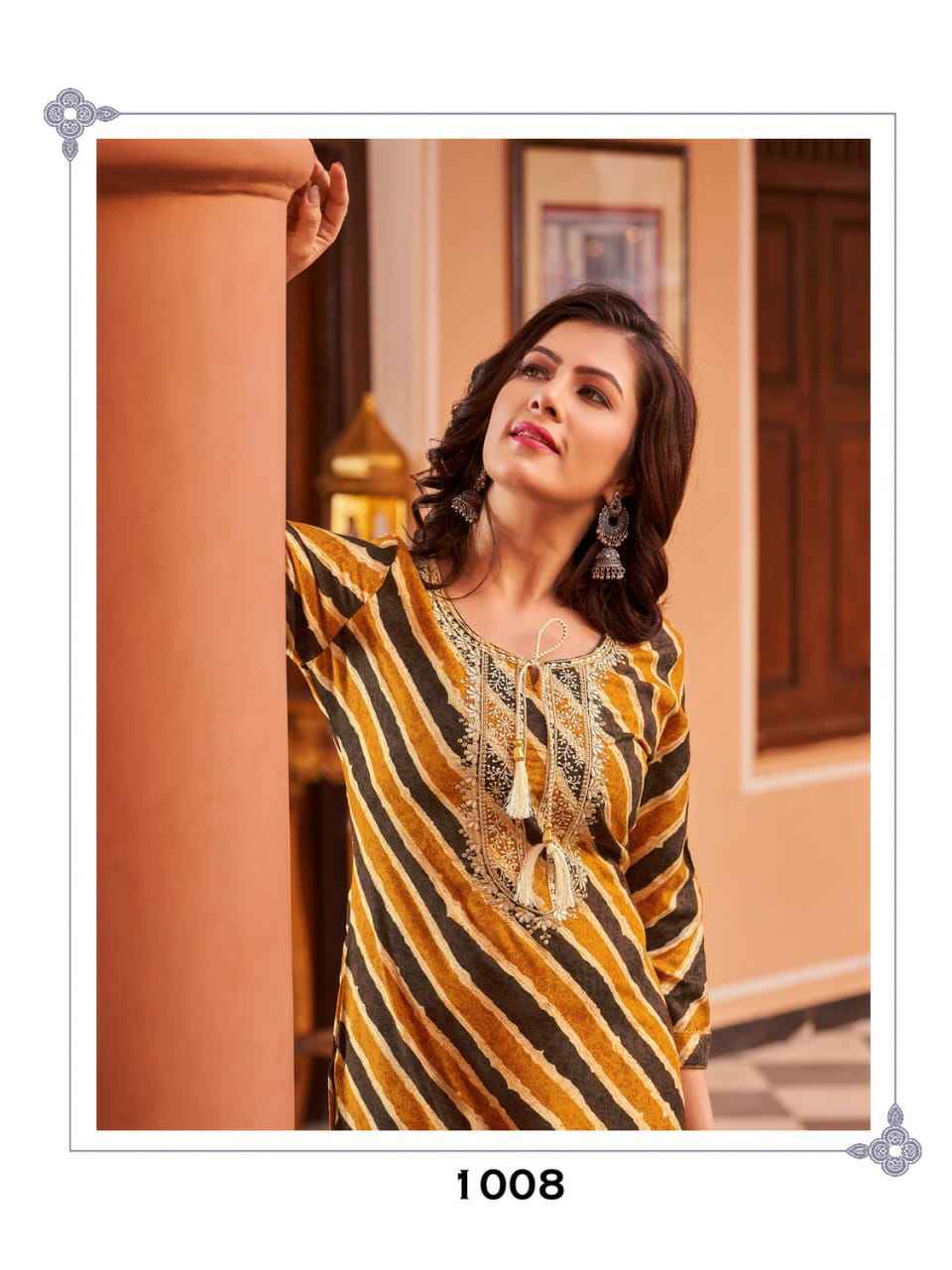 Hirwa Leheriya Heavy Rayon Foil Print Kurti (8 Pc Catalog)