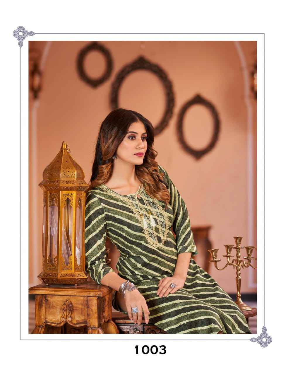 Hirwa Leheriya Heavy Rayon Foil Print Kurti (8 Pc Catalog)