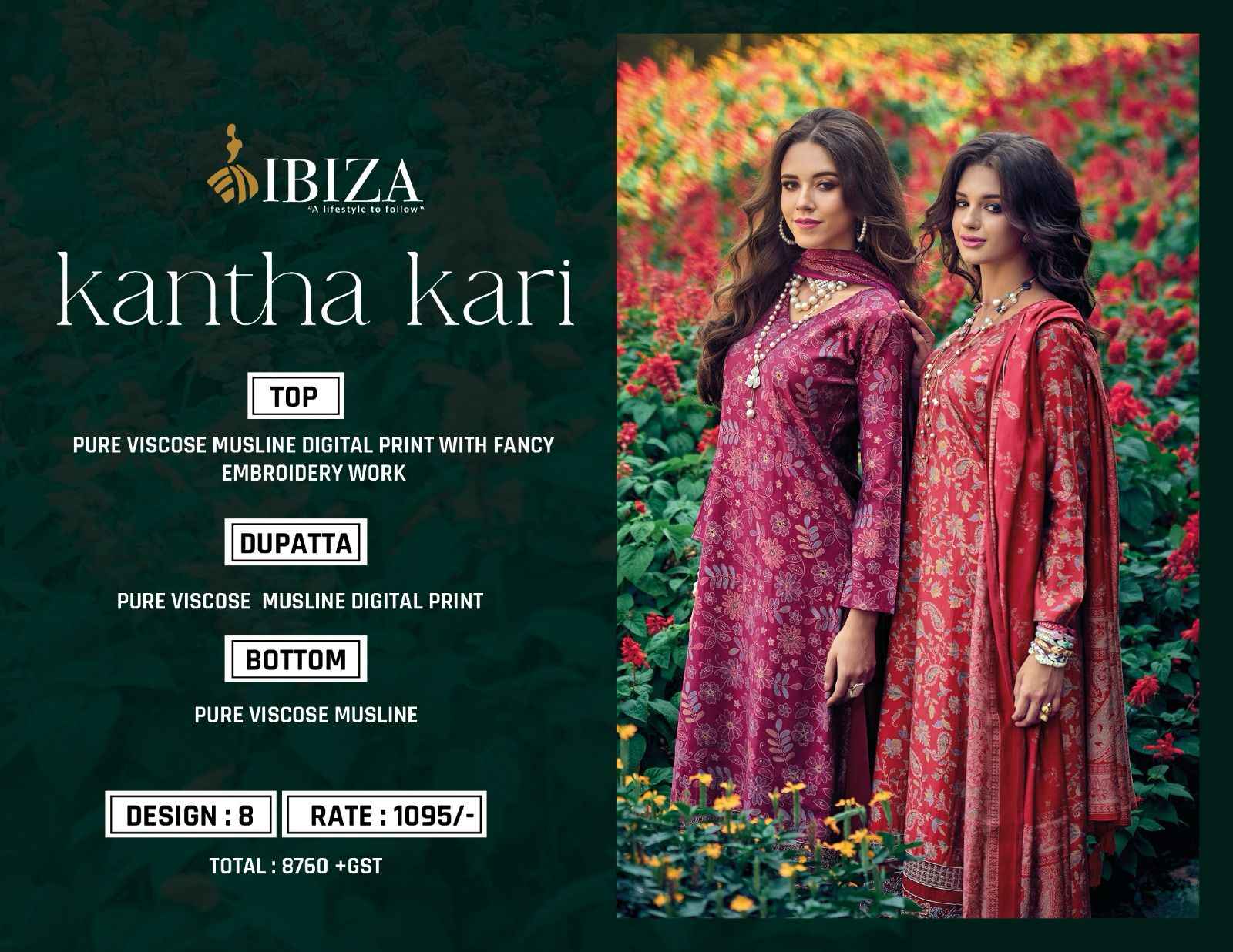 Ibiza Kantha Kari Pure Viscose Dress Material (8 Pc Catalog)