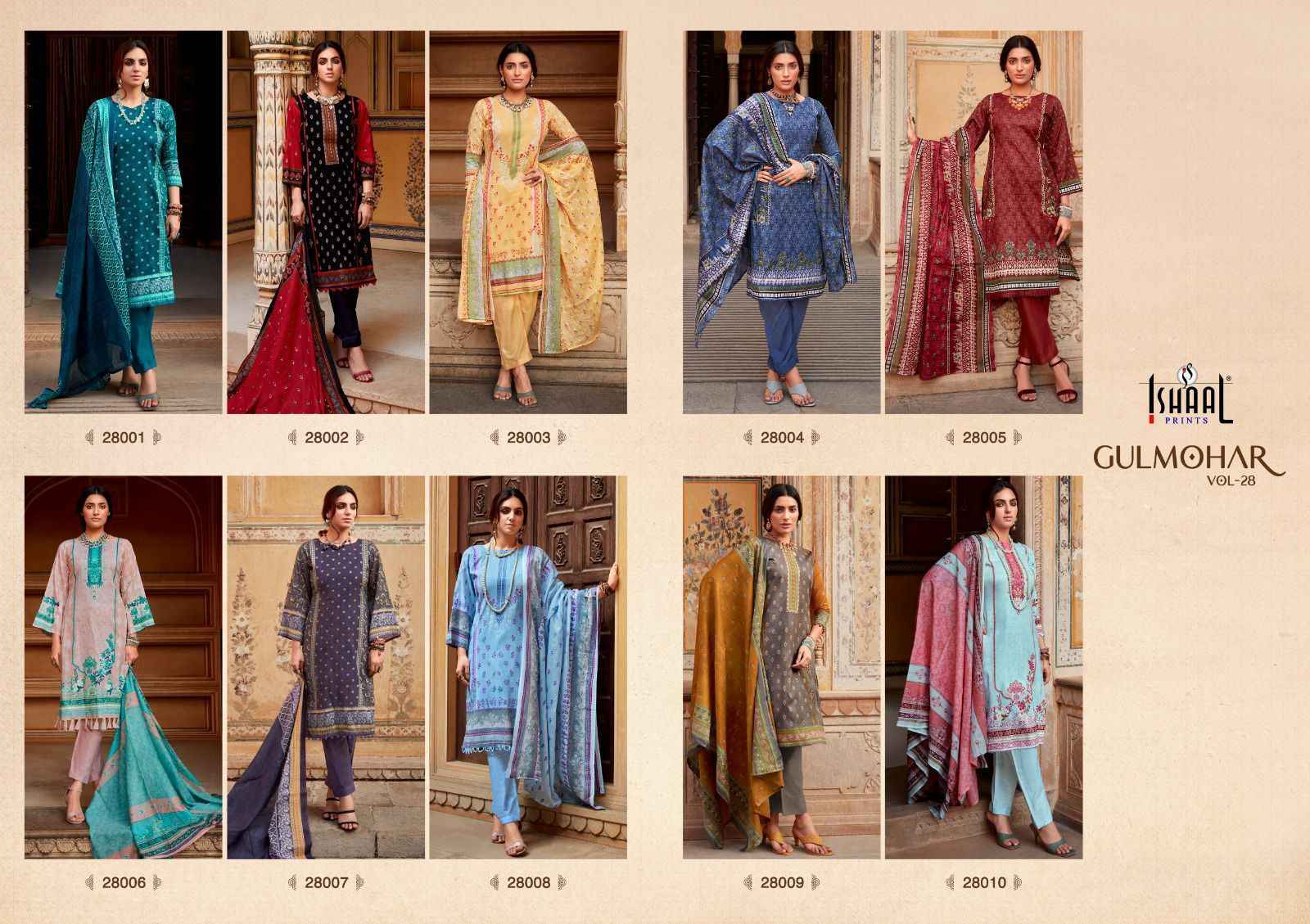 Ishaal Prints Gulmohar Vol-28 Pure Lawn Dress Material (10 Pc Catalouge)