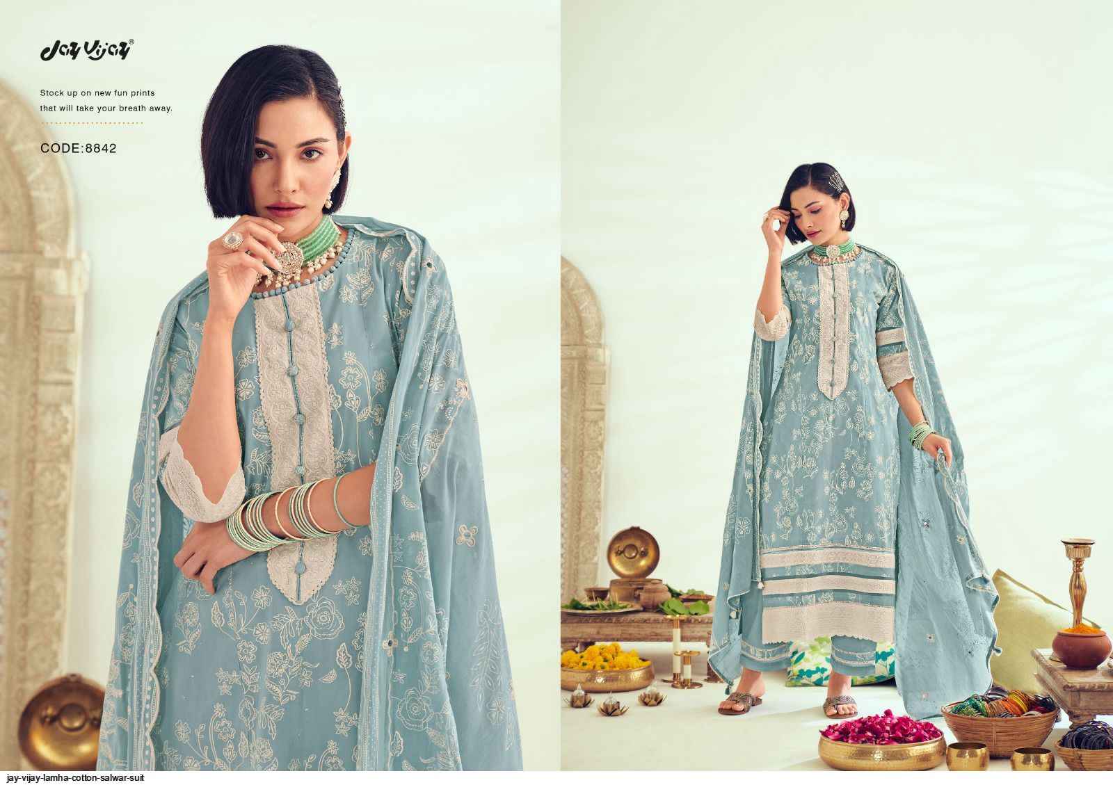 Jay Vijay Lamha Cotton Dress Material 6 pcs Catalogue