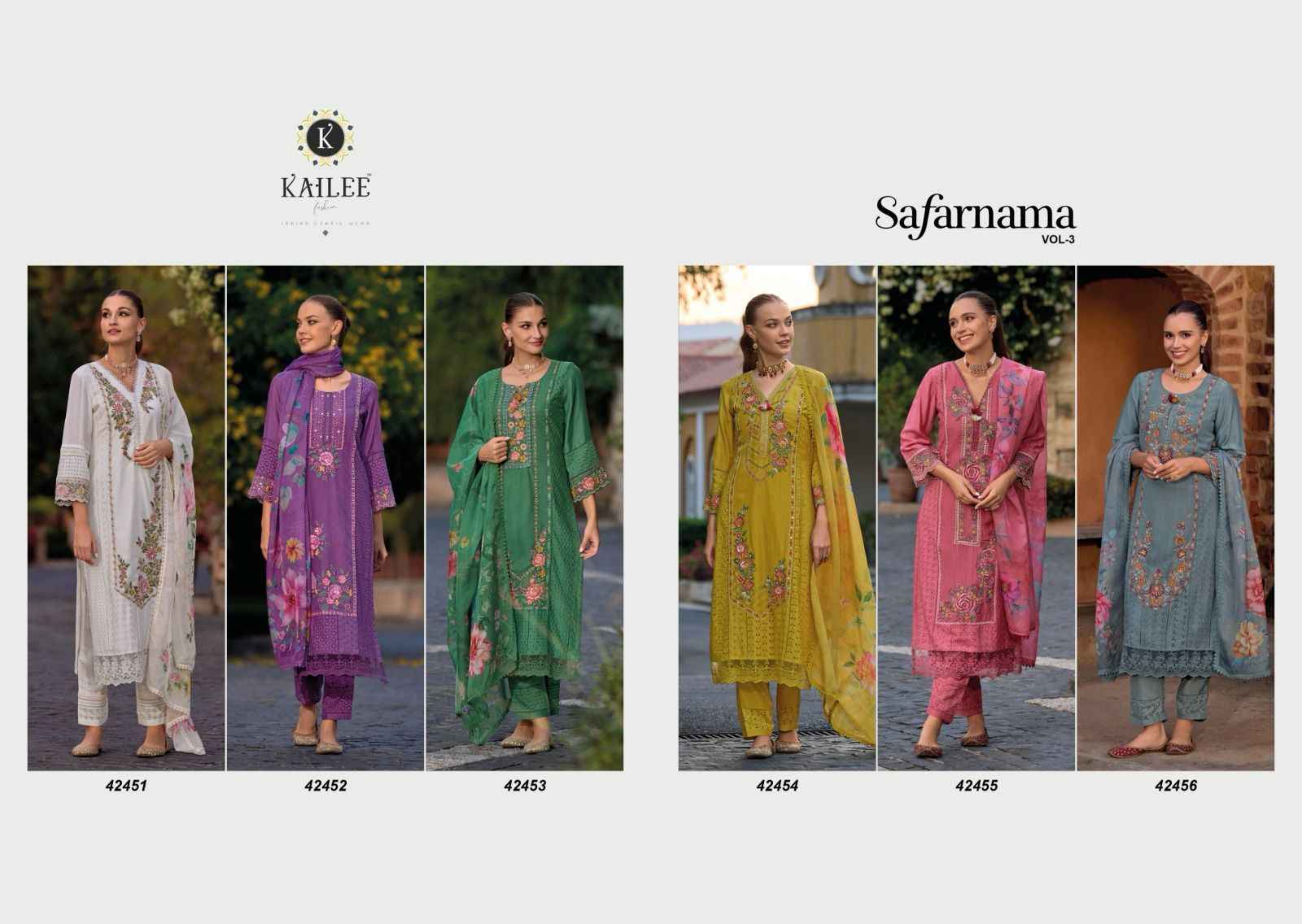 Kailee Fashion Safarnama Vol 3 Viscouse Muslin Kurti Combo 6 pcs Catalogue