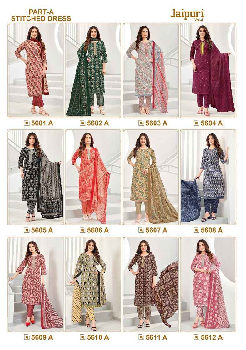 Kala Jaipuri Vol-4 Cotton Readymade Suit (12 Pc Catalog)