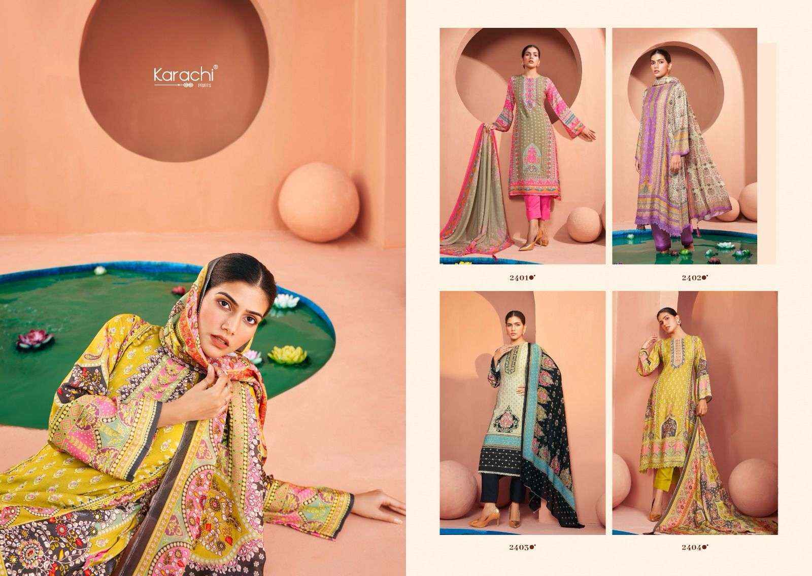 Karachi Prints Rihana Muslin Dress Material 4 pcs Catalogue