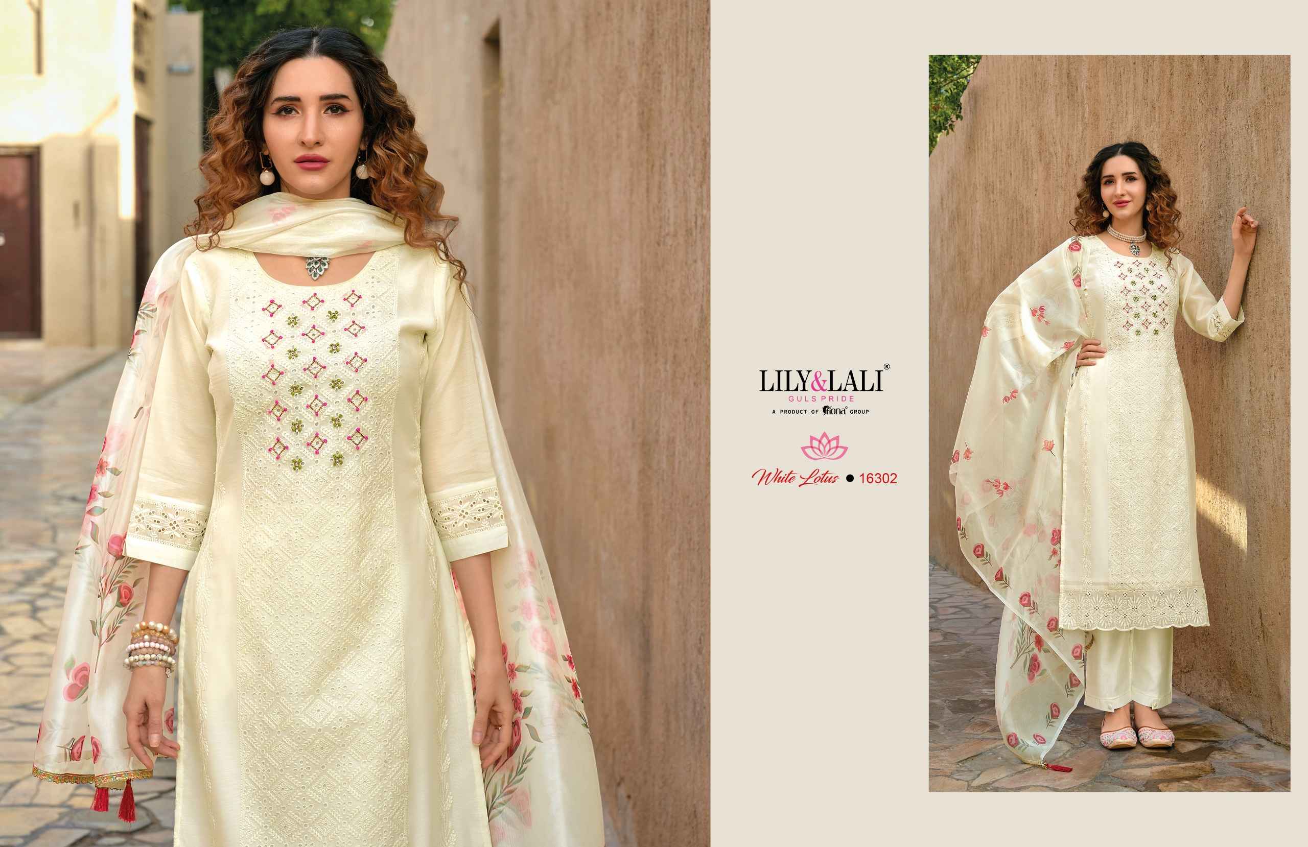 Lily & Lali White Lotus Chanderi Silk Readymade Suit (6 pcs Cataloge)