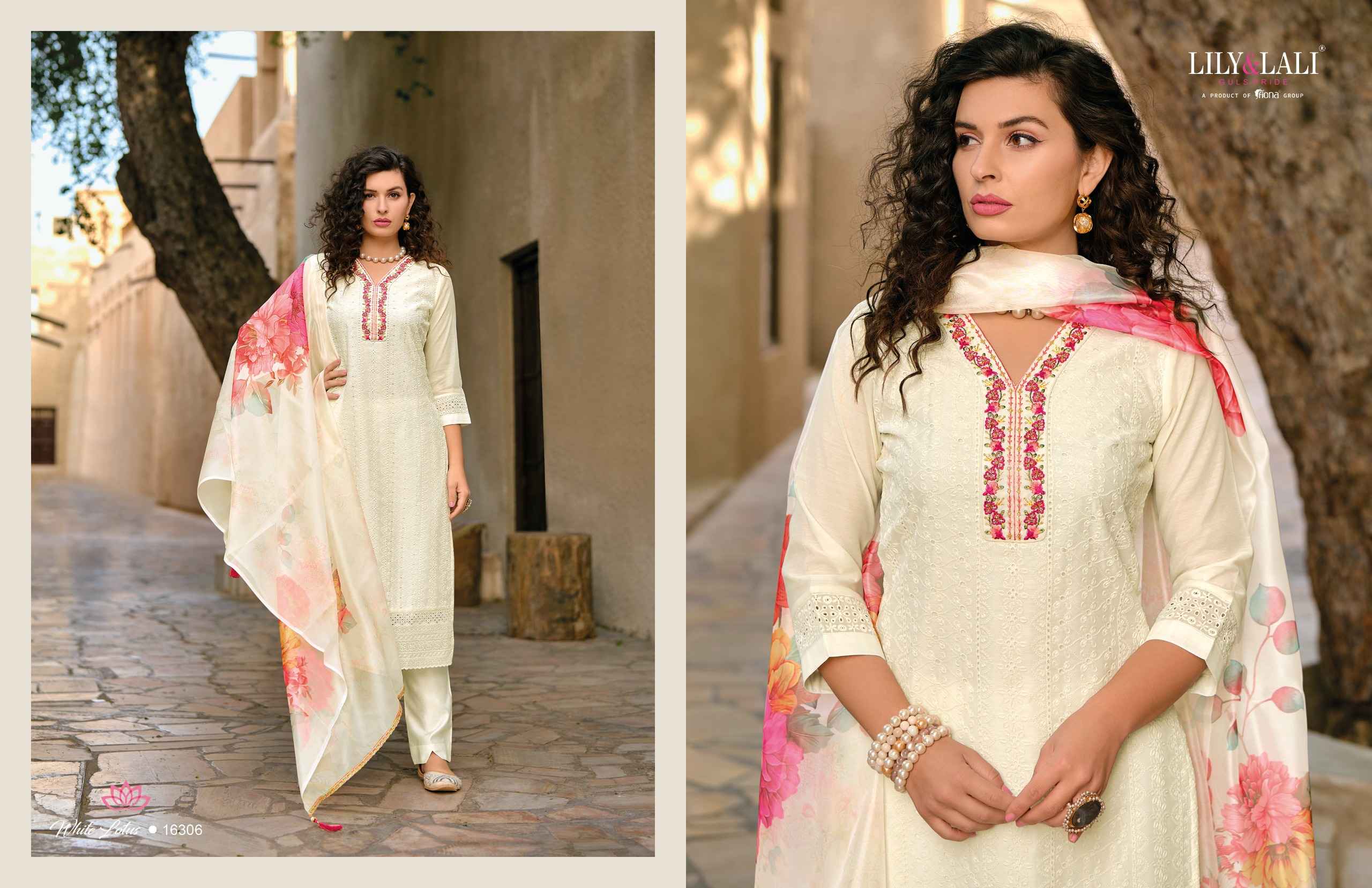 Lily & Lali White Lotus Chanderi Silk Readymade Suit (6 pcs Cataloge)