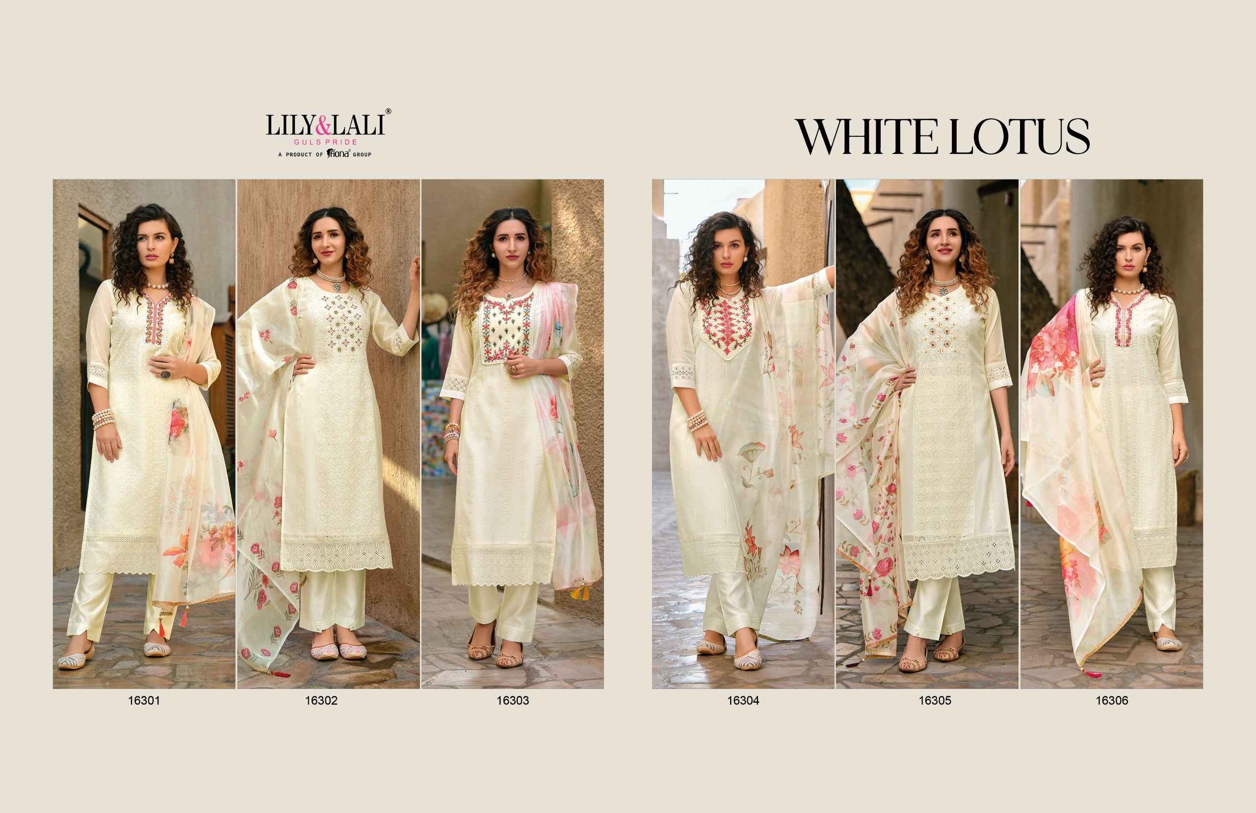 Lily & Lali White Lotus Chanderi Silk Readymade Suit (6 pcs Cataloge)