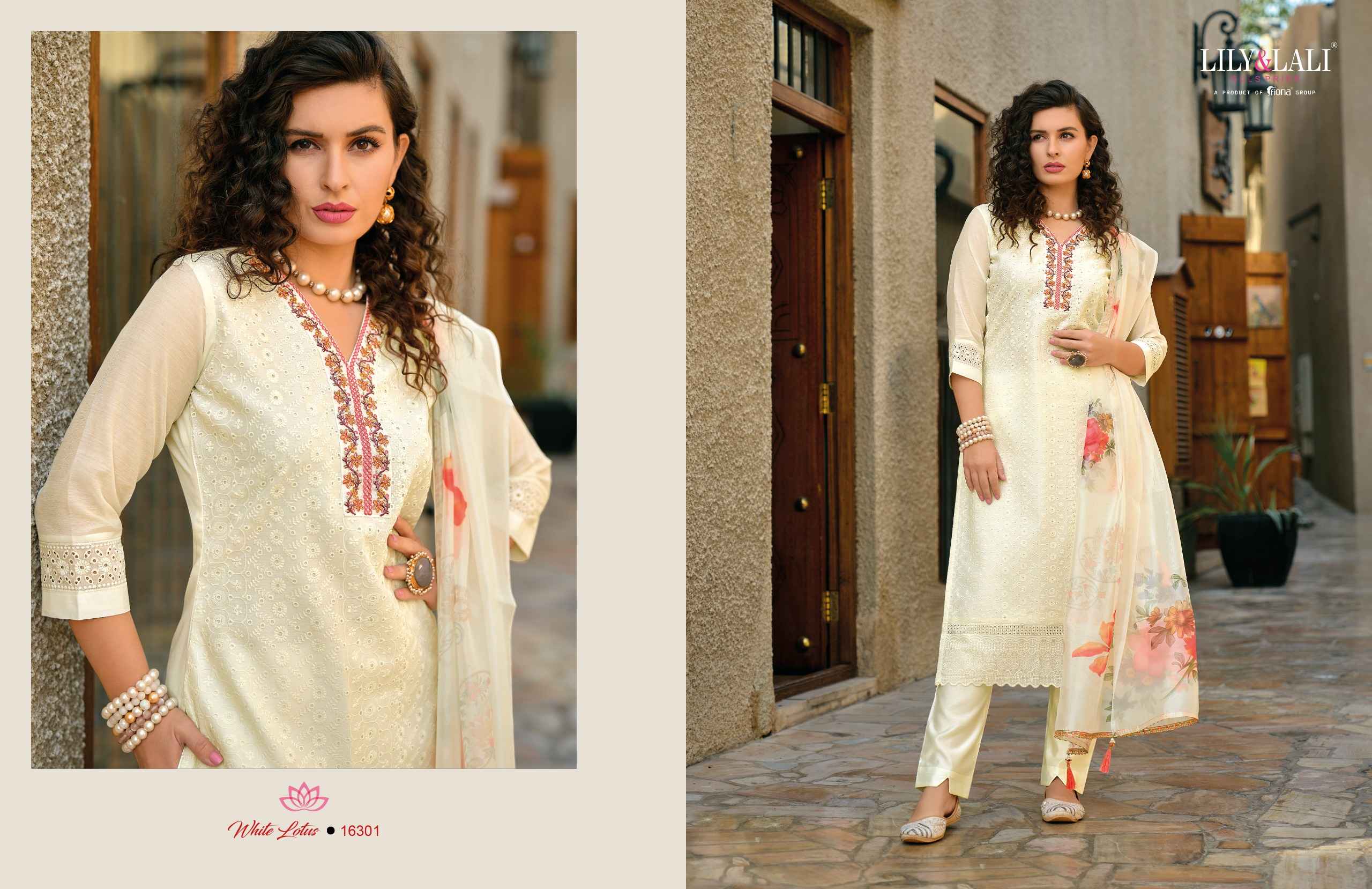 Lily & Lali White Lotus Chanderi Silk Readymade Suit (6 pcs Cataloge)