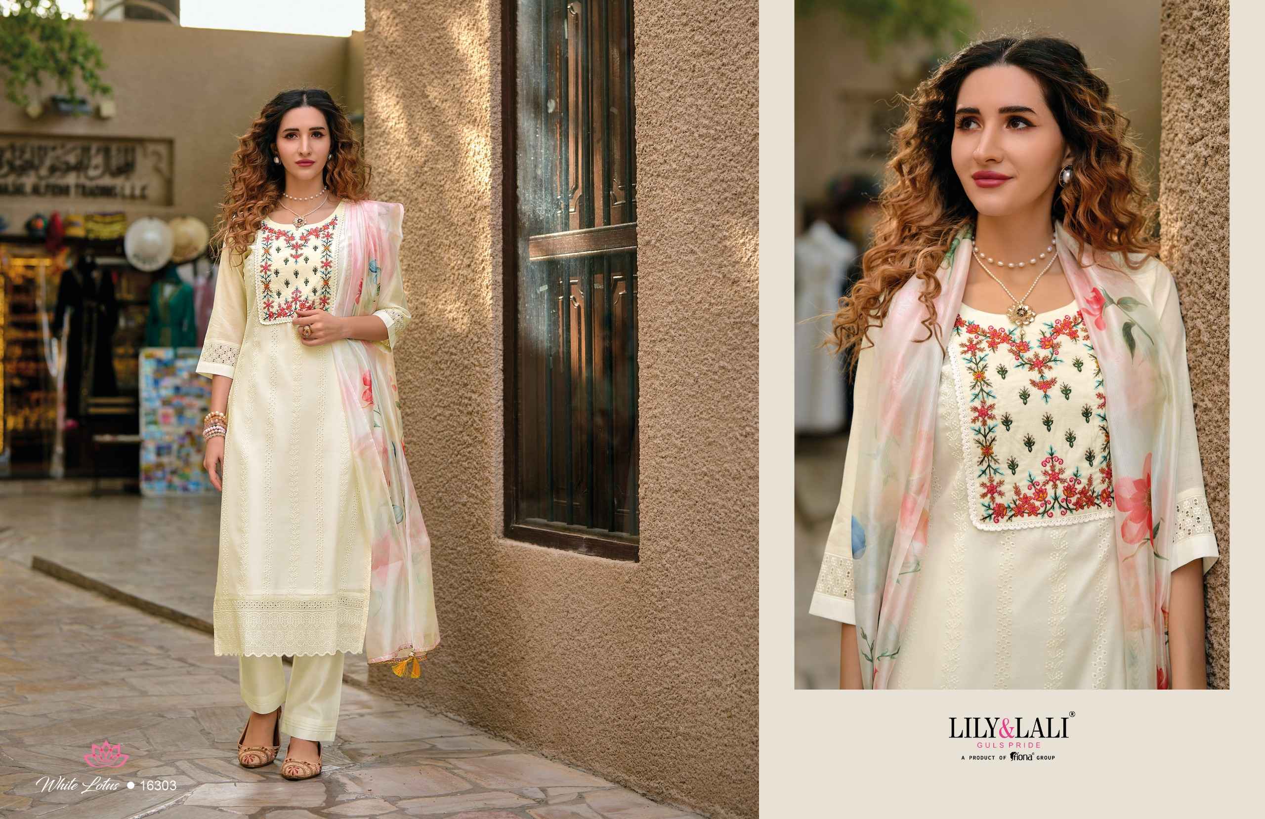 Lily & Lali White Lotus Chanderi Silk Readymade Suit (6 pcs Cataloge)