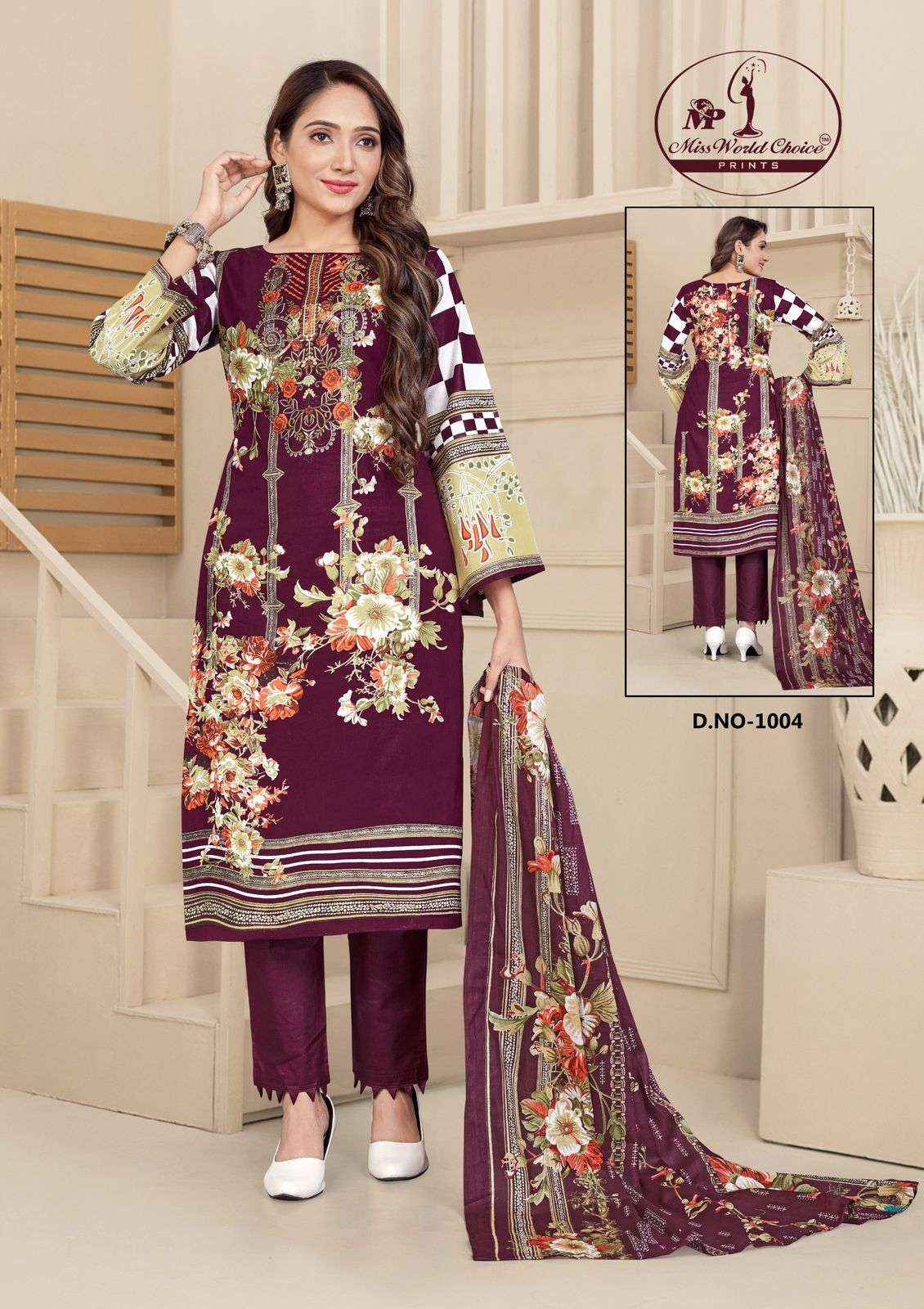 Miss World Choice Mahenoor Lawn Cotton Dress Material 8 pcs Catalogue