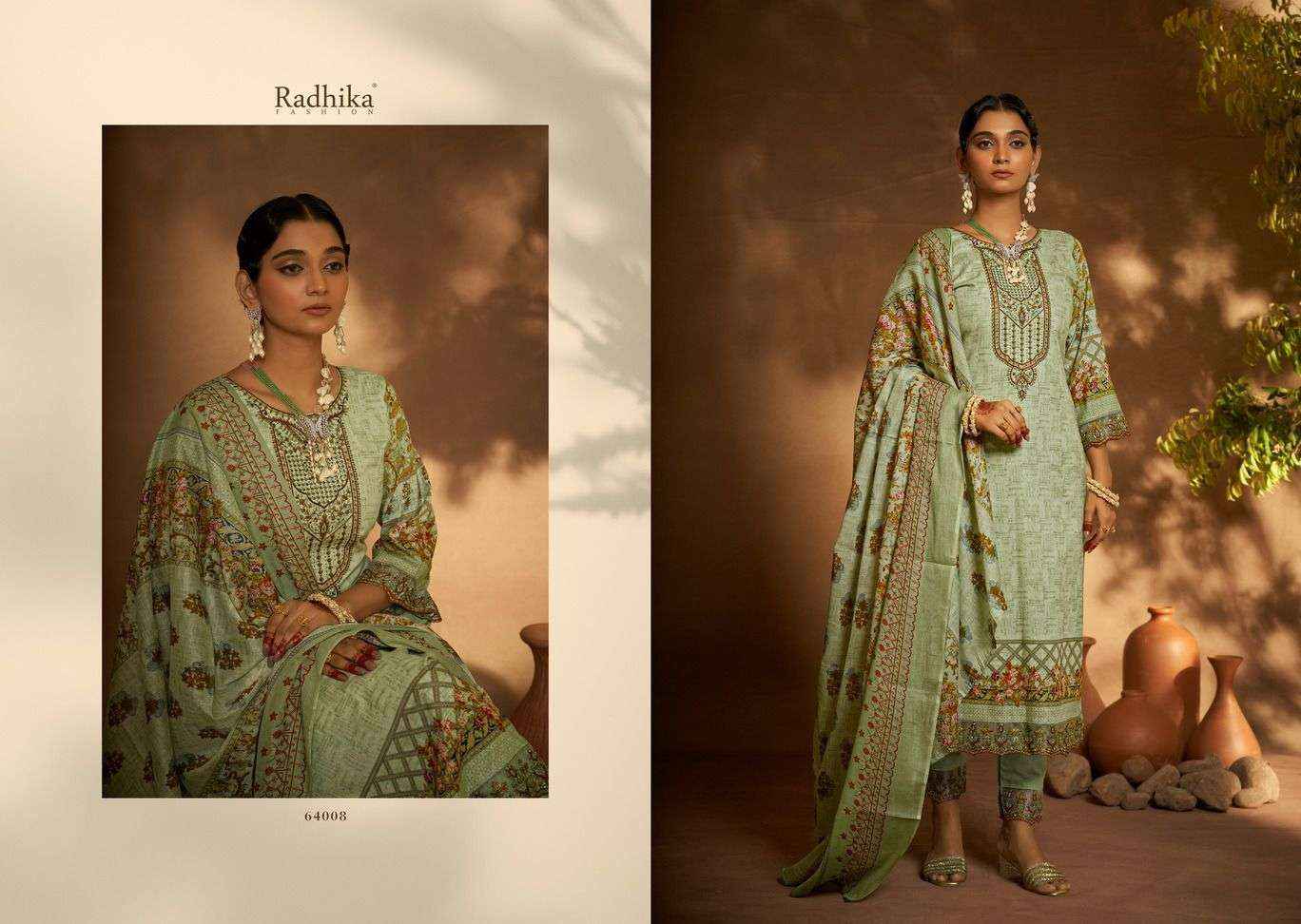 Radhika Azara Mehndi Cambric Cotton Dress Material (8 Pc Catalog)