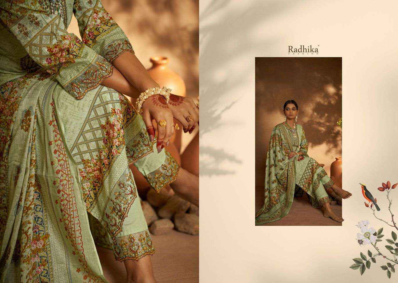 Radhika Azara Mehndi Cambric Cotton Dress Material (8 Pc Catalog)