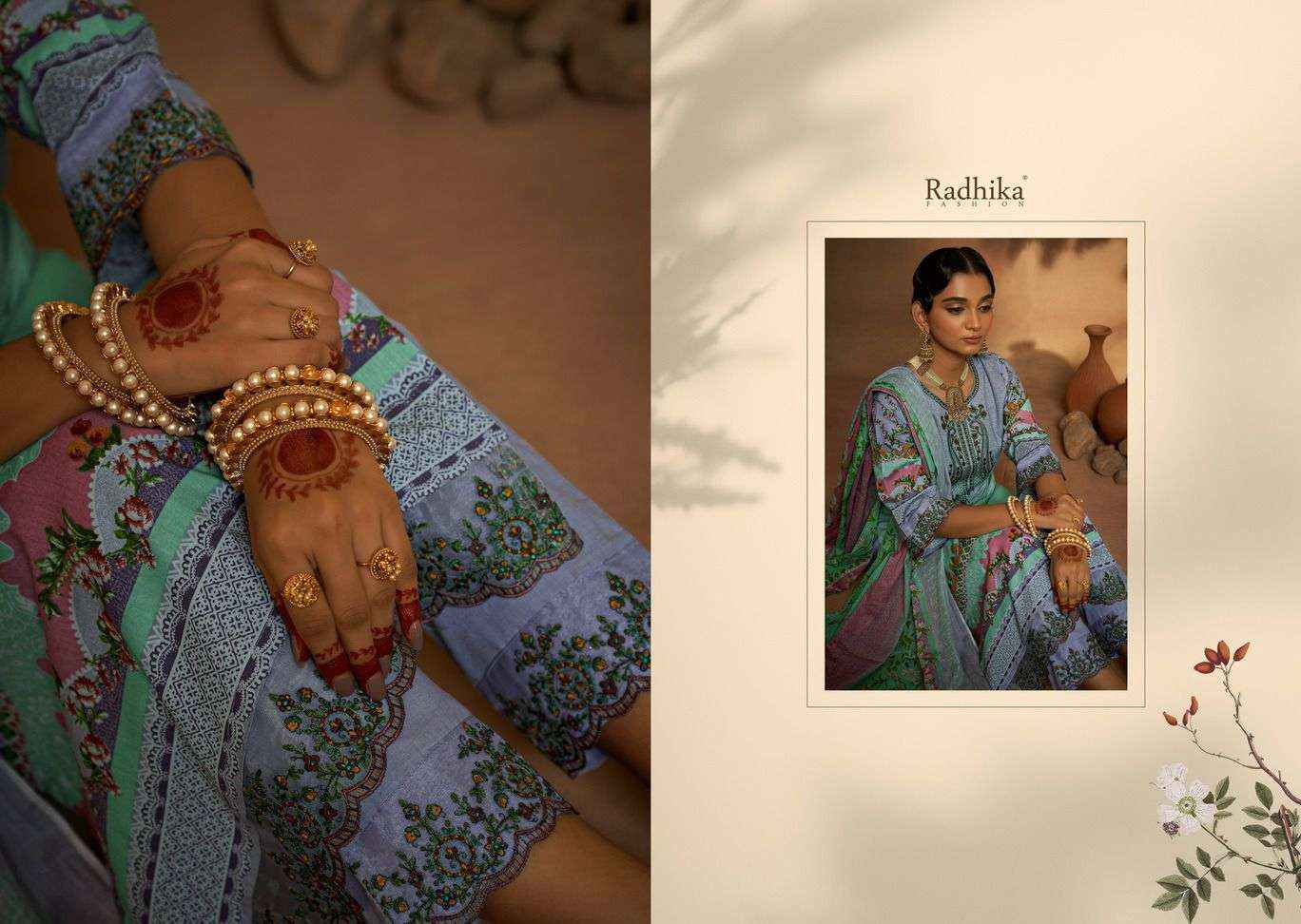 Radhika Azara Mehndi Cambric Cotton Dress Material (8 Pc Catalog)