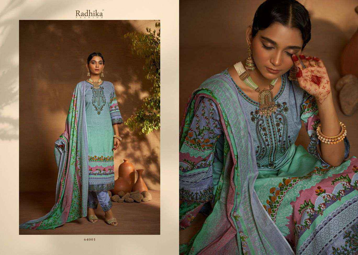 Radhika Azara Mehndi Cambric Cotton Dress Material (8 Pc Catalog)