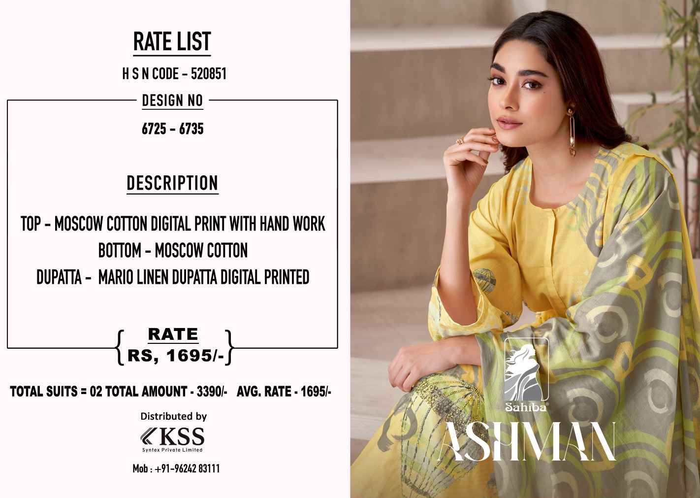 Sahiba Ashman Moscos Cotton Dress Material (2 Pc Catalog)