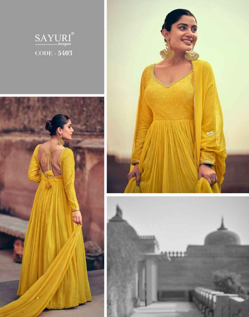 Sayuri Designer Maskara Readymade Chinon Silk Dress 5 pcs Catalogue