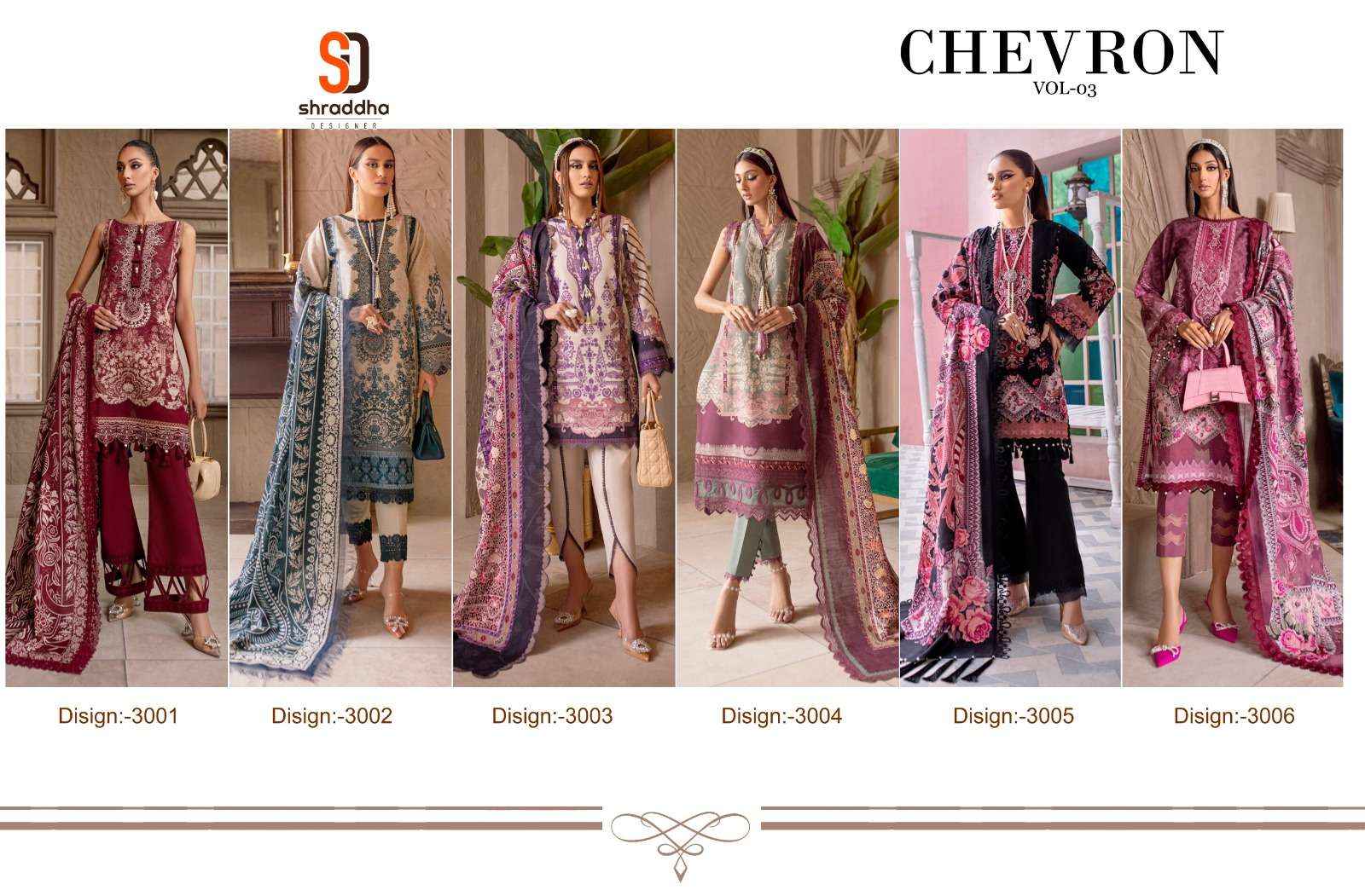 Sharaddha Designer Cheveron Vol 3 Lawn Cotton Dress Material 6 pcs Catalogue