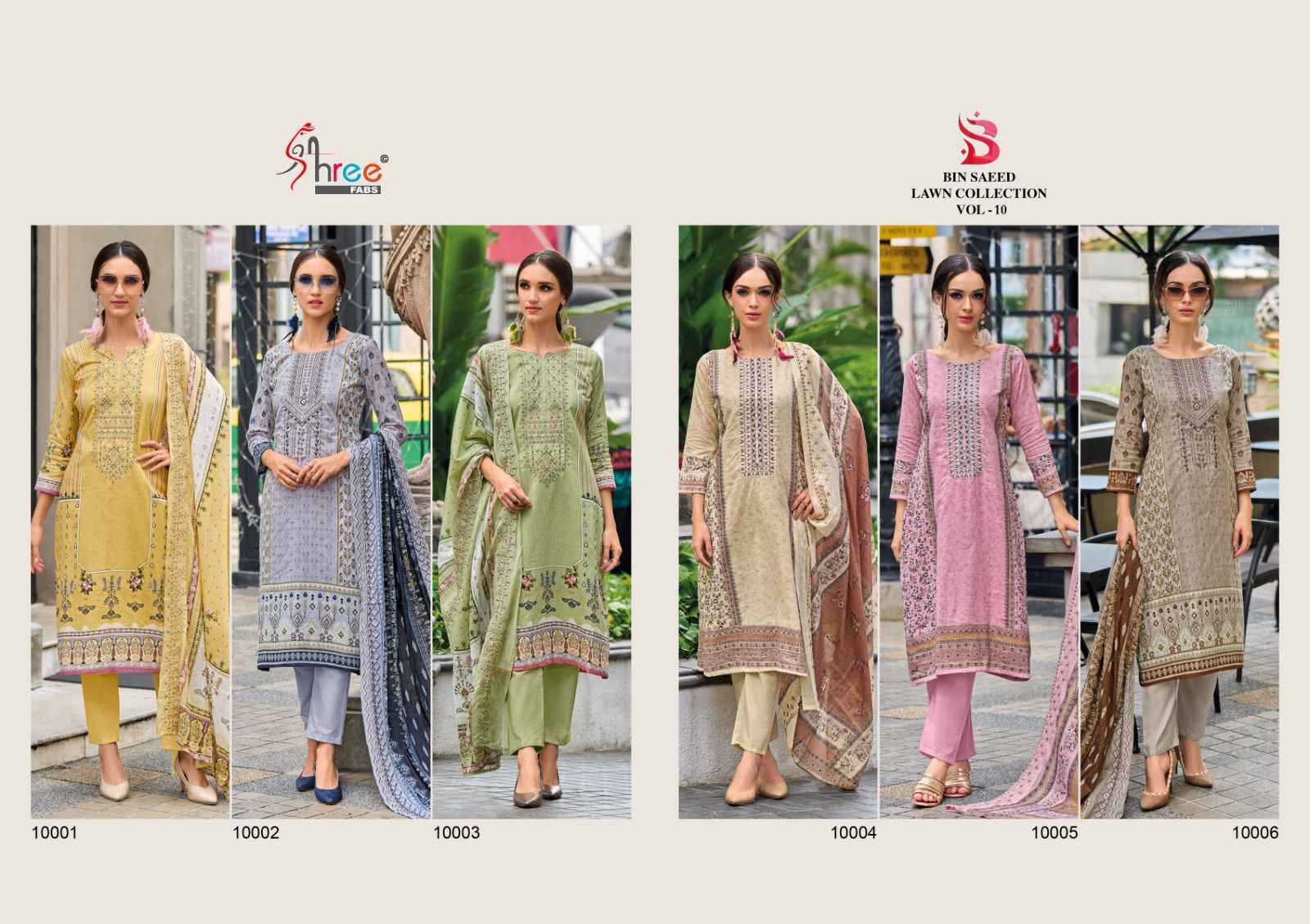 Shraddha Designer Bin Saeed Lawn Collection Vol-10 Cotton Dress Material (6 pc Cataloge)