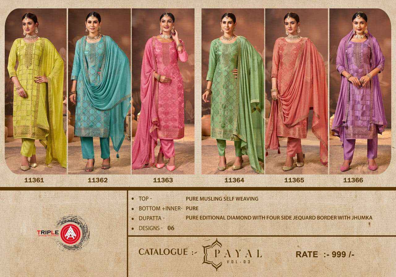 Triple A Payal Vol 3 Muslin Dress Material 6 pcs Catalogue