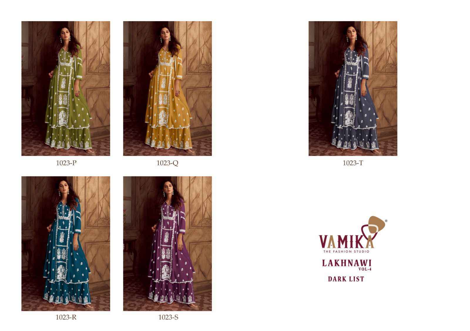 Vamika Lakhnavi Vol 4 Dark List Readymade Rayon Dress 5 pcs Catalogue