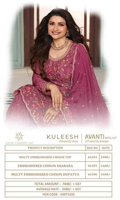 Vinay Fashion Kuleesh Avanti Chinon Dress Material 3 pcs Catalogue