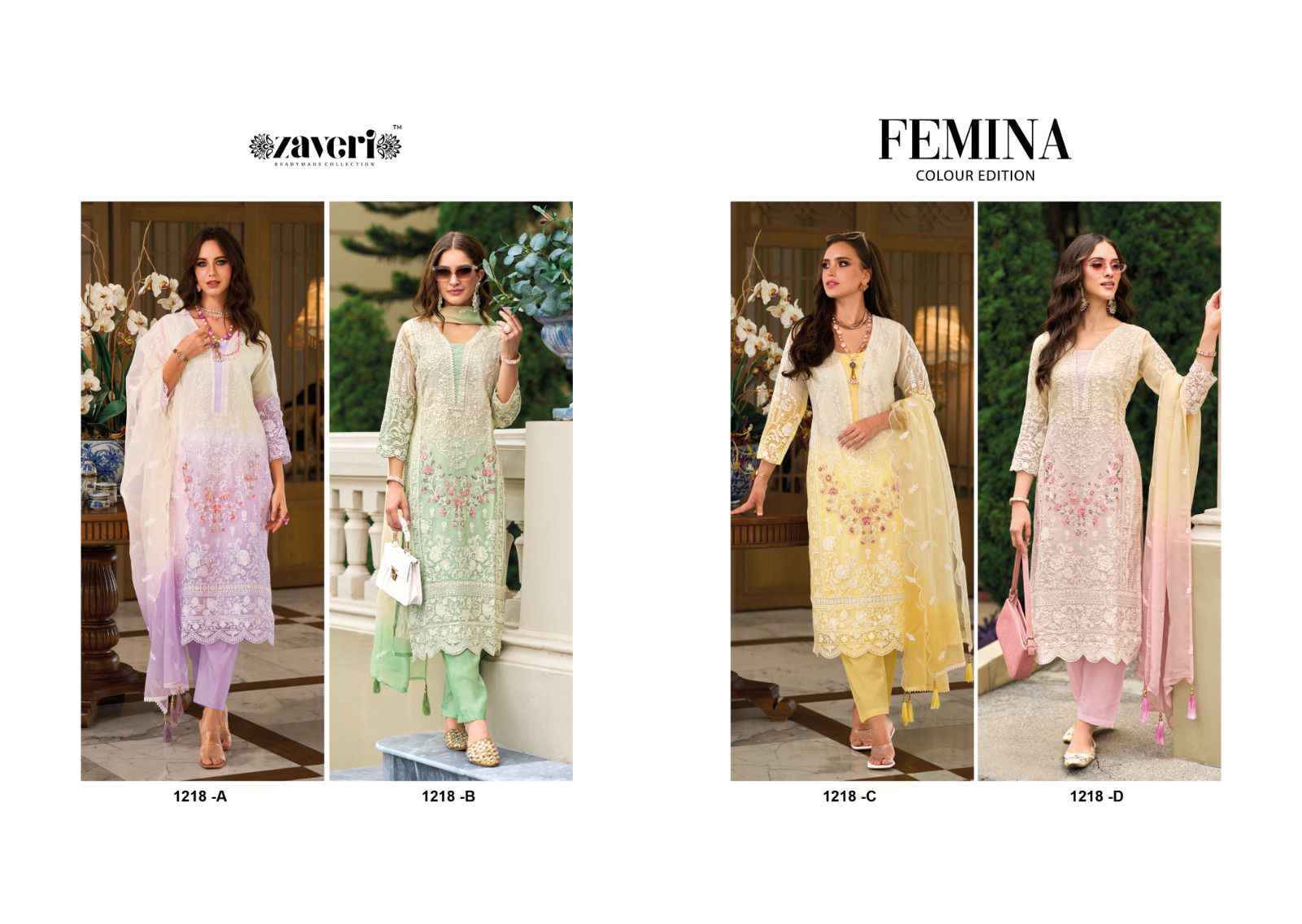 Zaveri Femina Colour Edition Organza Kurti Combo 4 pcs Catalogue