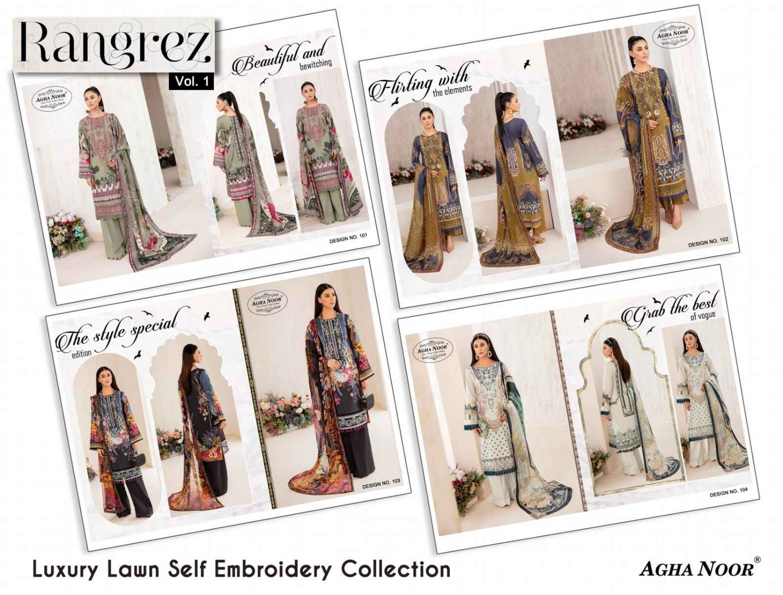 Agha Noor Rangrez Vol-1 Lawn Cotton Dress Material (4 pcs Cataloge)