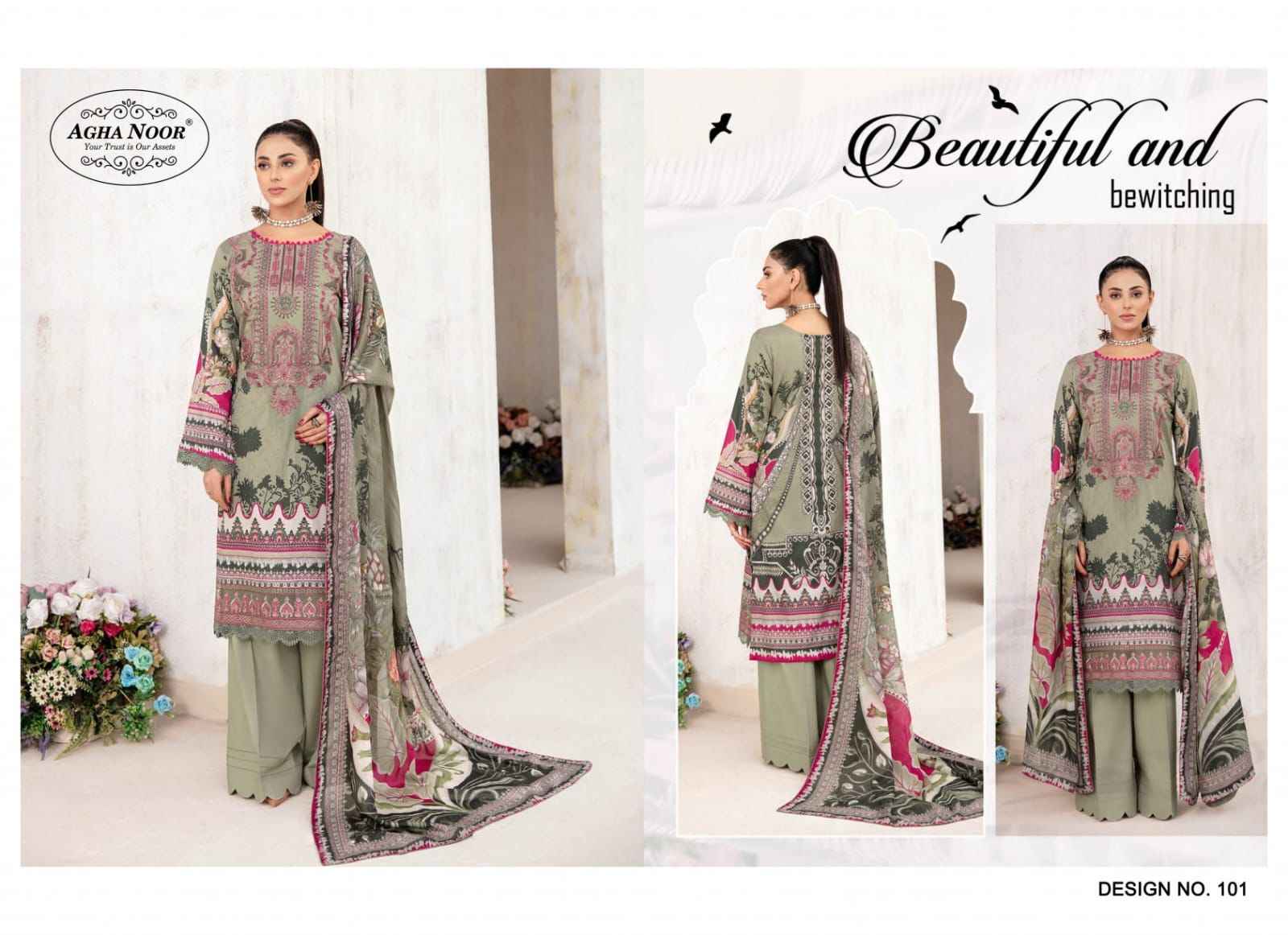 Agha Noor Rangrez Vol-1 Lawn Cotton Dress Material (4 pcs Cataloge)