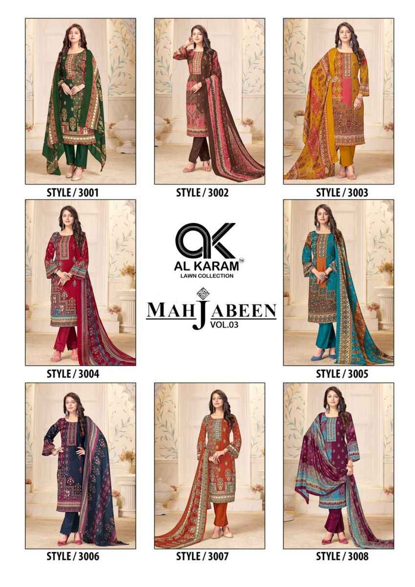 Al Karam Mahjabeen Vol 3 Cotton Dress Material 8 pcs Catalogue