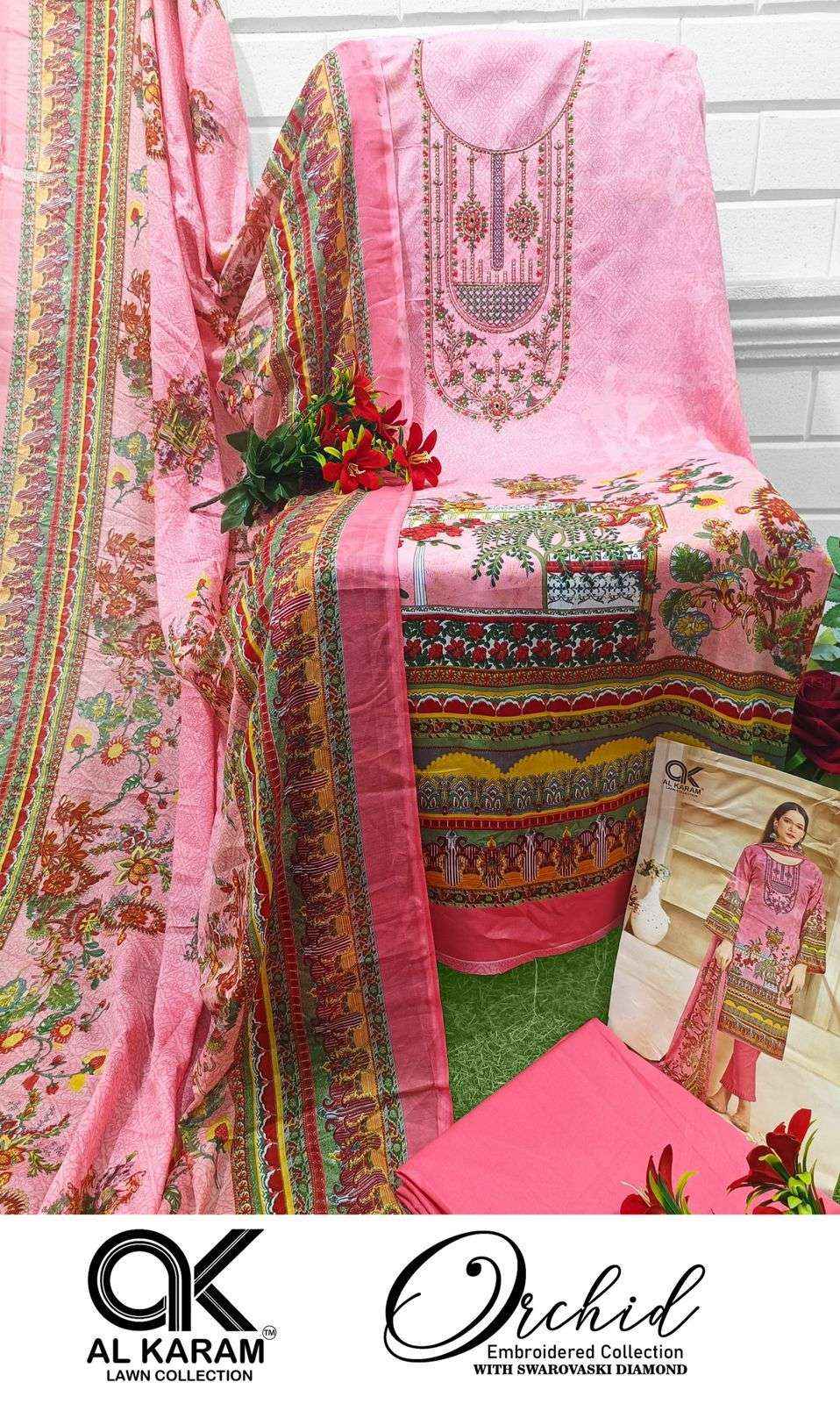 Al Karam Orchid Cotton Dress Material 6 pcs Catalogue