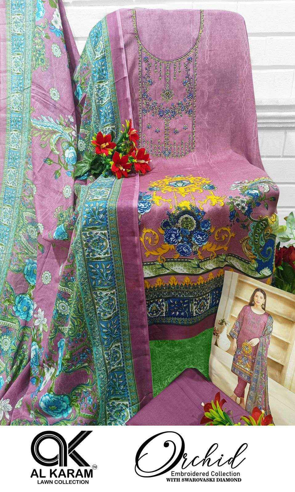 Al Karam Orchid Cotton Dress Material 6 pcs Catalogue